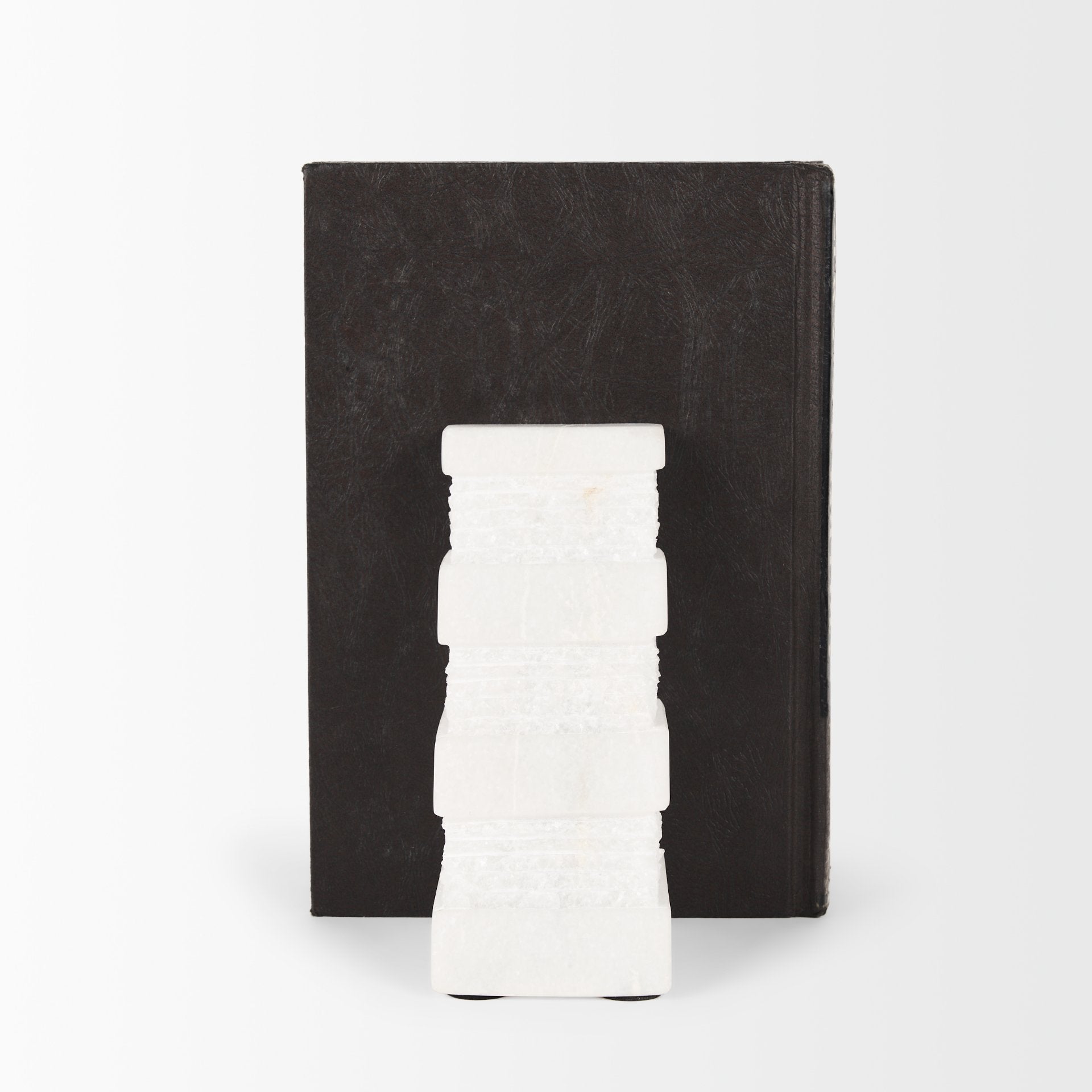 Cavetto White Marble Bookends w/rough carving S/2 - Central Designs