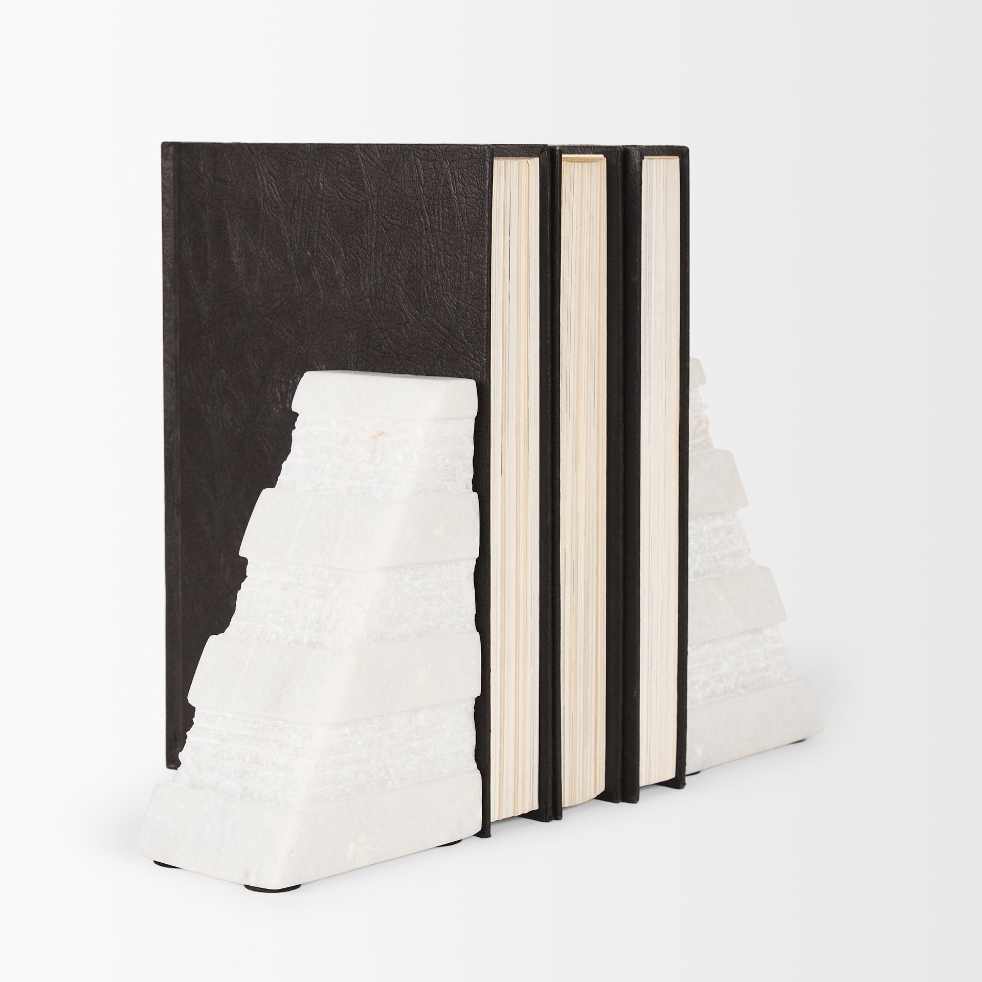 Cavetto White Marble Bookends w/rough carving S/2 - Central Designs