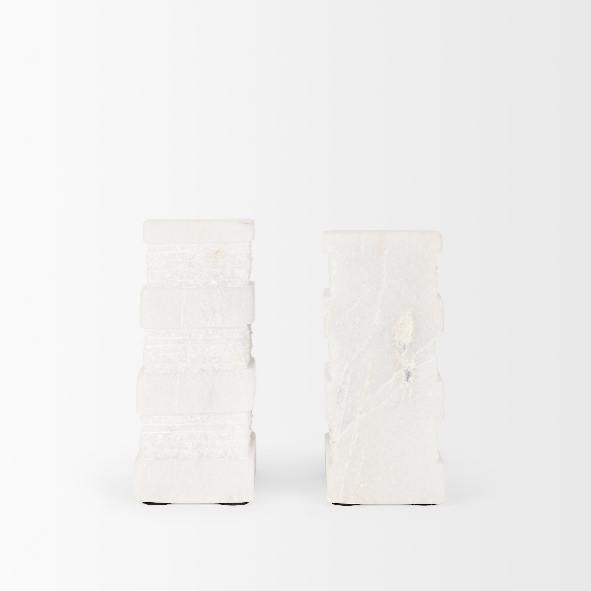 Cavetto White Marble Bookends w/rough carving S/2 - Central Designs