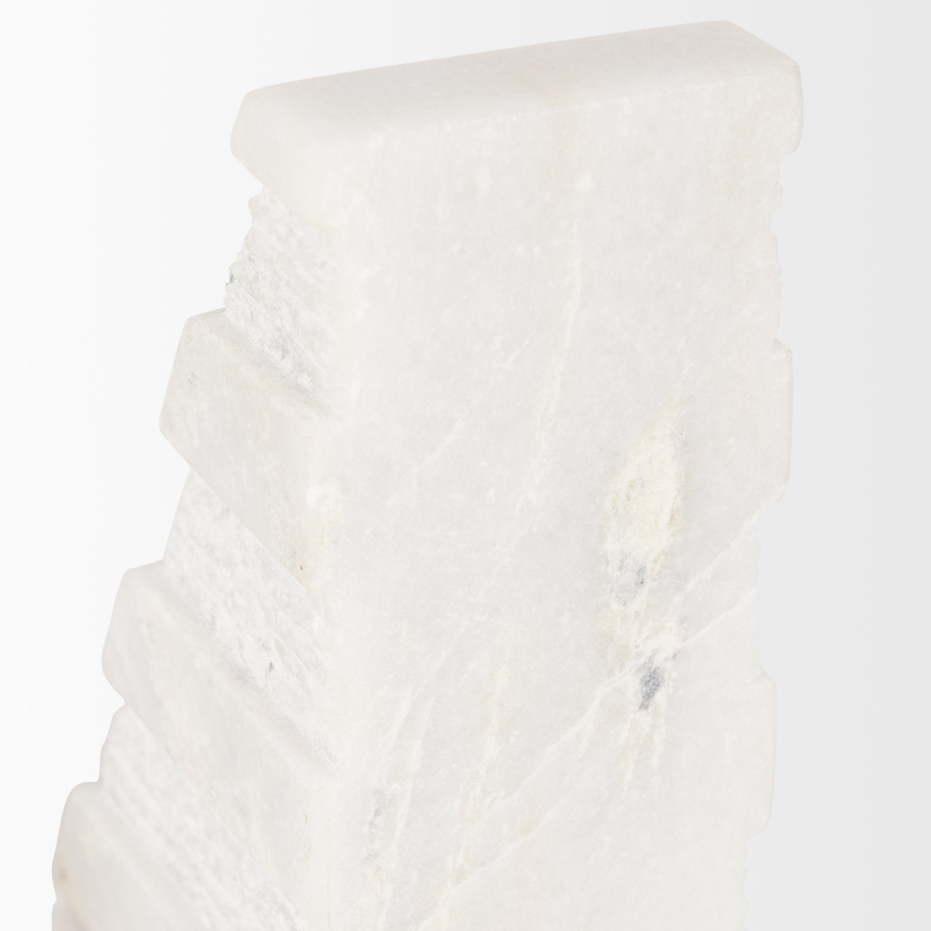 Cavetto White Marble Bookends w/rough carving S/2 - Central Designs