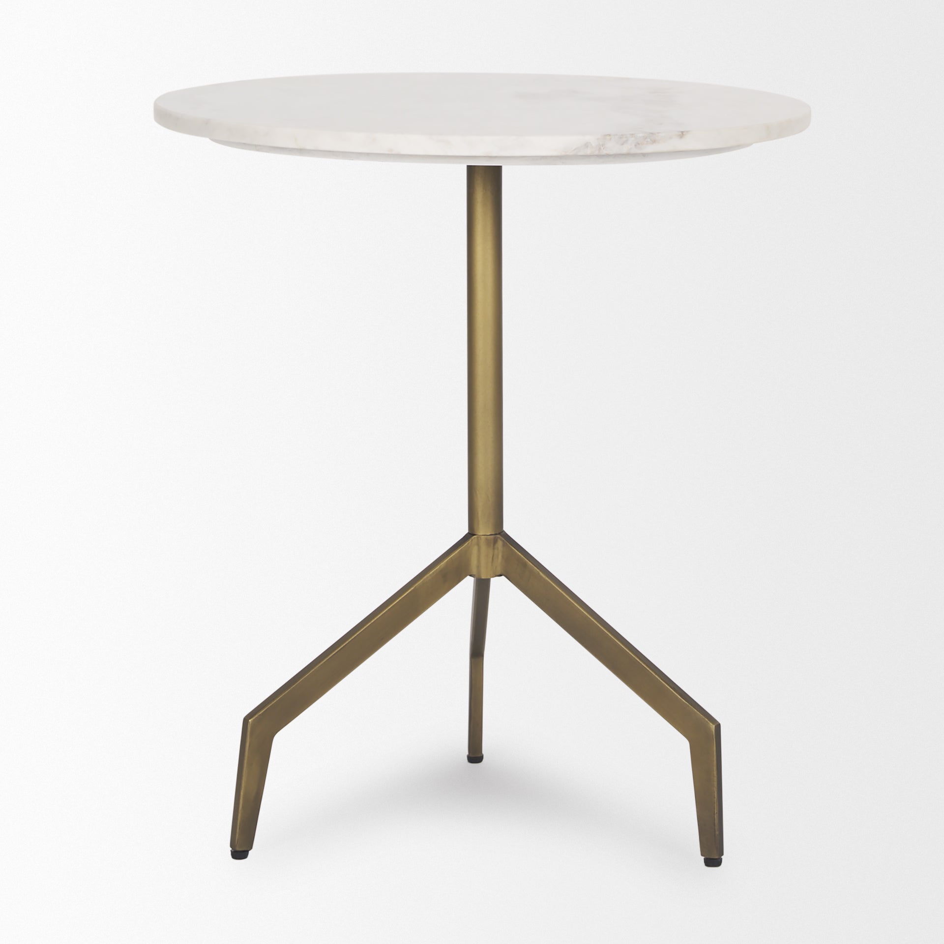 Serre Marble Top 3 Prong Gold Metal Base End Table - Central Designs
