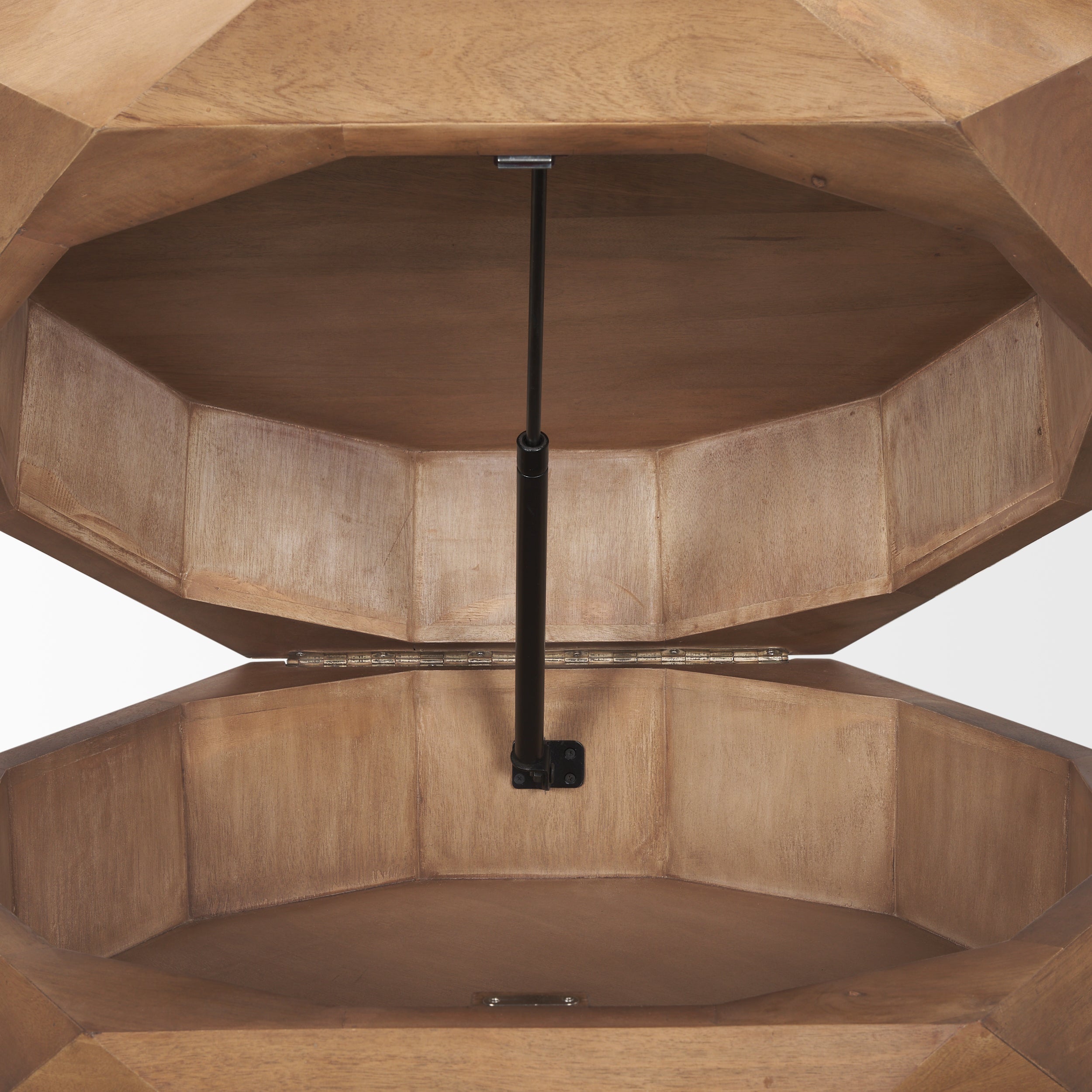 Arreto Hexagonal Hinged Solid Wood Top and Base Coffee Table