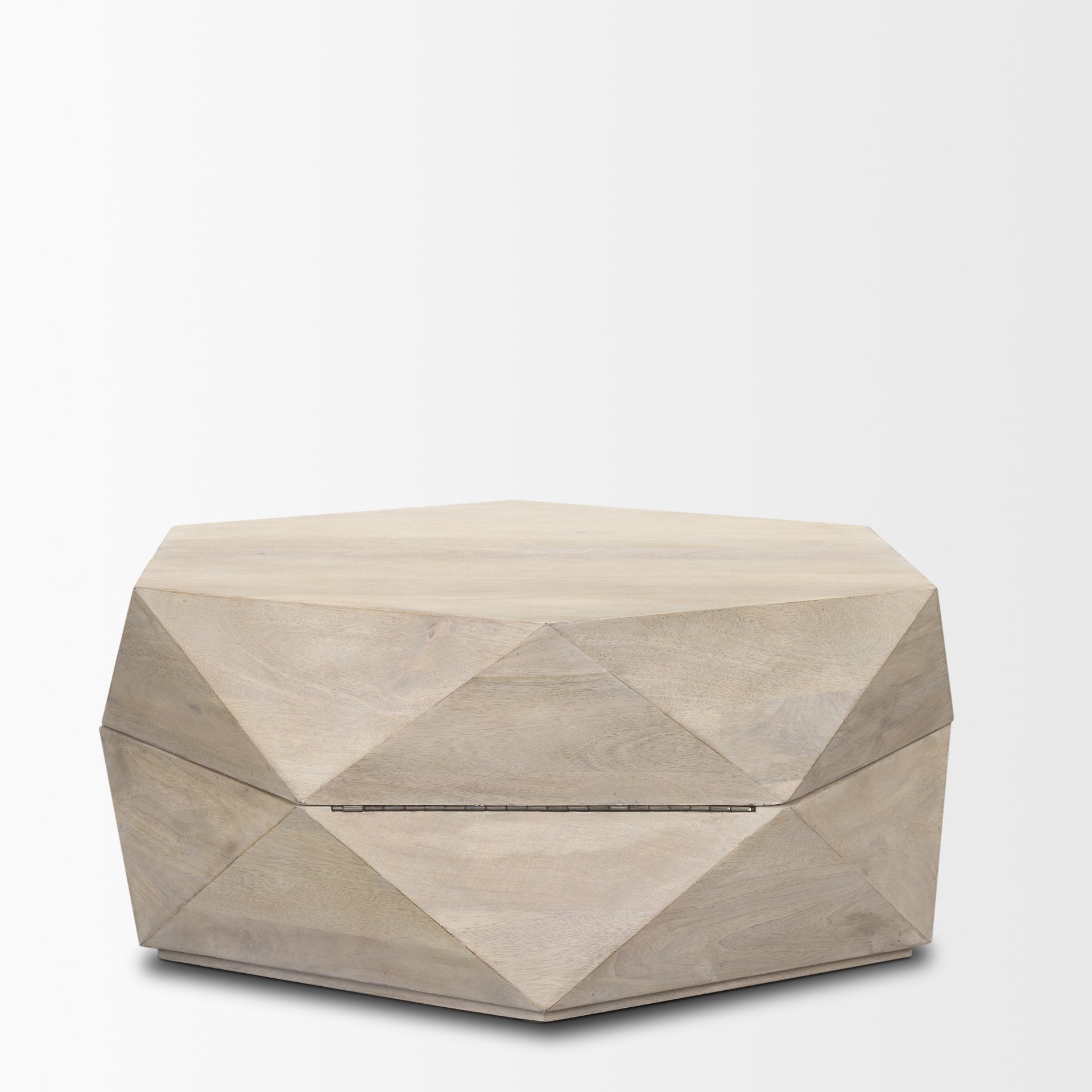 Arreto Hexagonal Hinged Solid Wood Top and Base Coffee Table