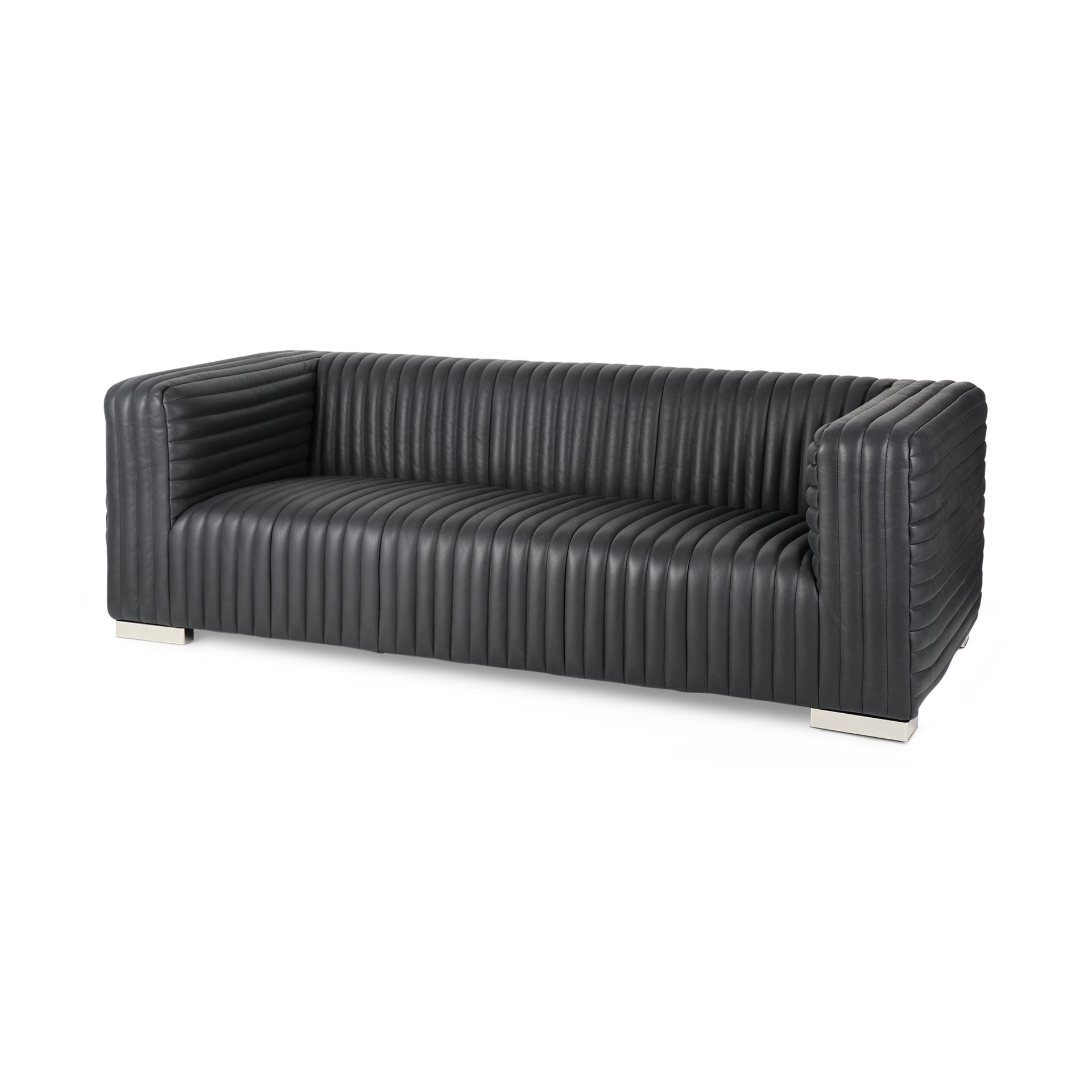 Ricciardo Black Leather Wrapped Three Seater Sofa 82.5L x 38.5W x 26.5H - Central Designs