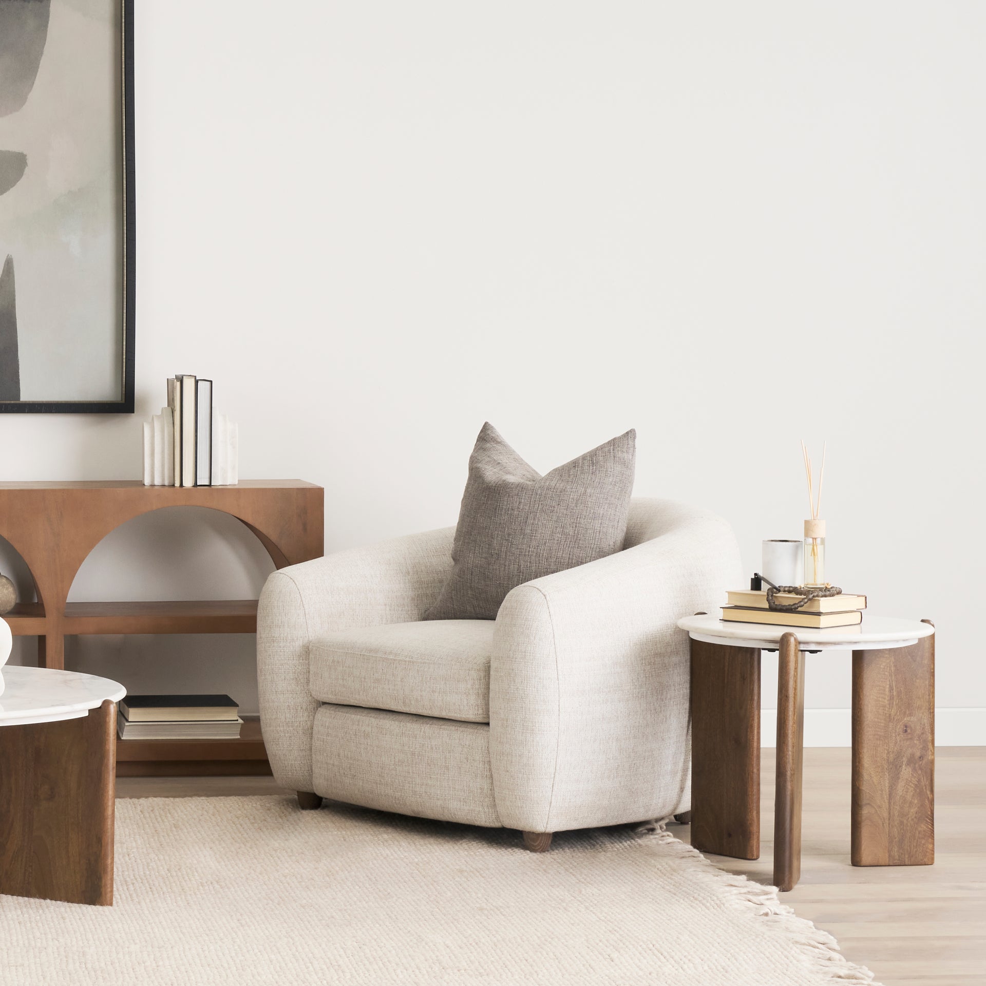 Rumer Dark Brown Wood w/ White Marble Side Table - Central Designs