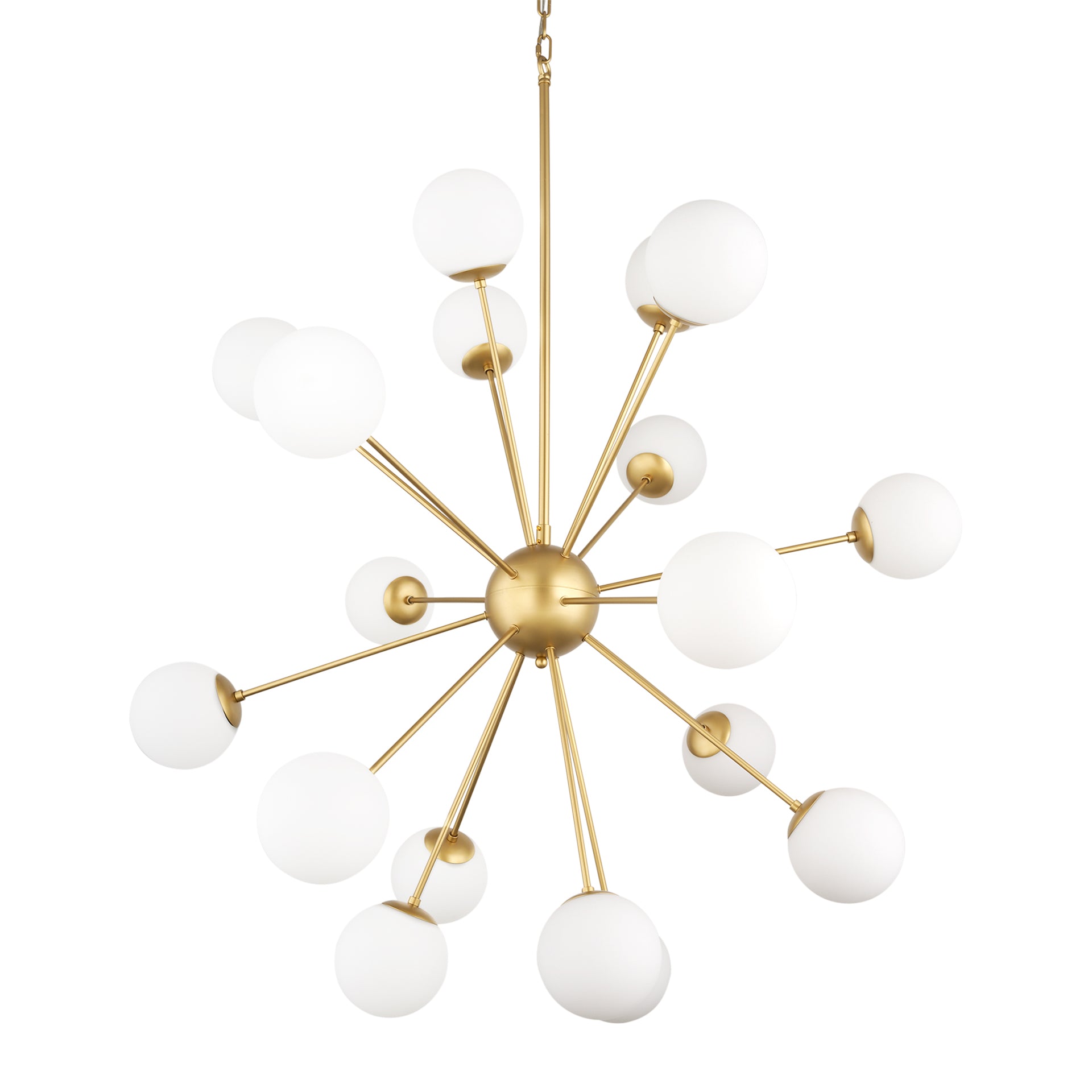 Barbara Brushed Gold Metal w/ Frosted Glass Globes 18 - Light Chandelier - Central Designs