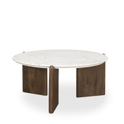 Rumer Dark Brown Wood w/ White Marble Coffee Table - Central Designs