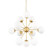 Barbara Brushed Gold Metal w/ Frosted Glass Globes 11 - Light Chandelier - Central Designs