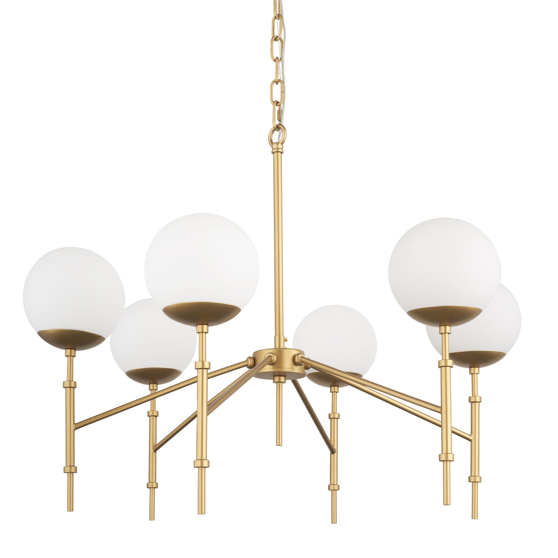Edie Brushed Gold Metal w/ Frosted Glass Globes 6 - Light Chandelier - Central Designs