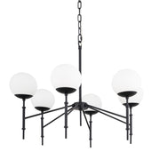 Edie Matte Black Metal w/ Frosted Glass Globes 6 - Light Chandelier - Central Designs