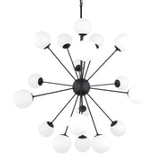 Barbara Matte Black Metal w/ Frosted Glass Globes 18 - Light Chandelier - Central Designs