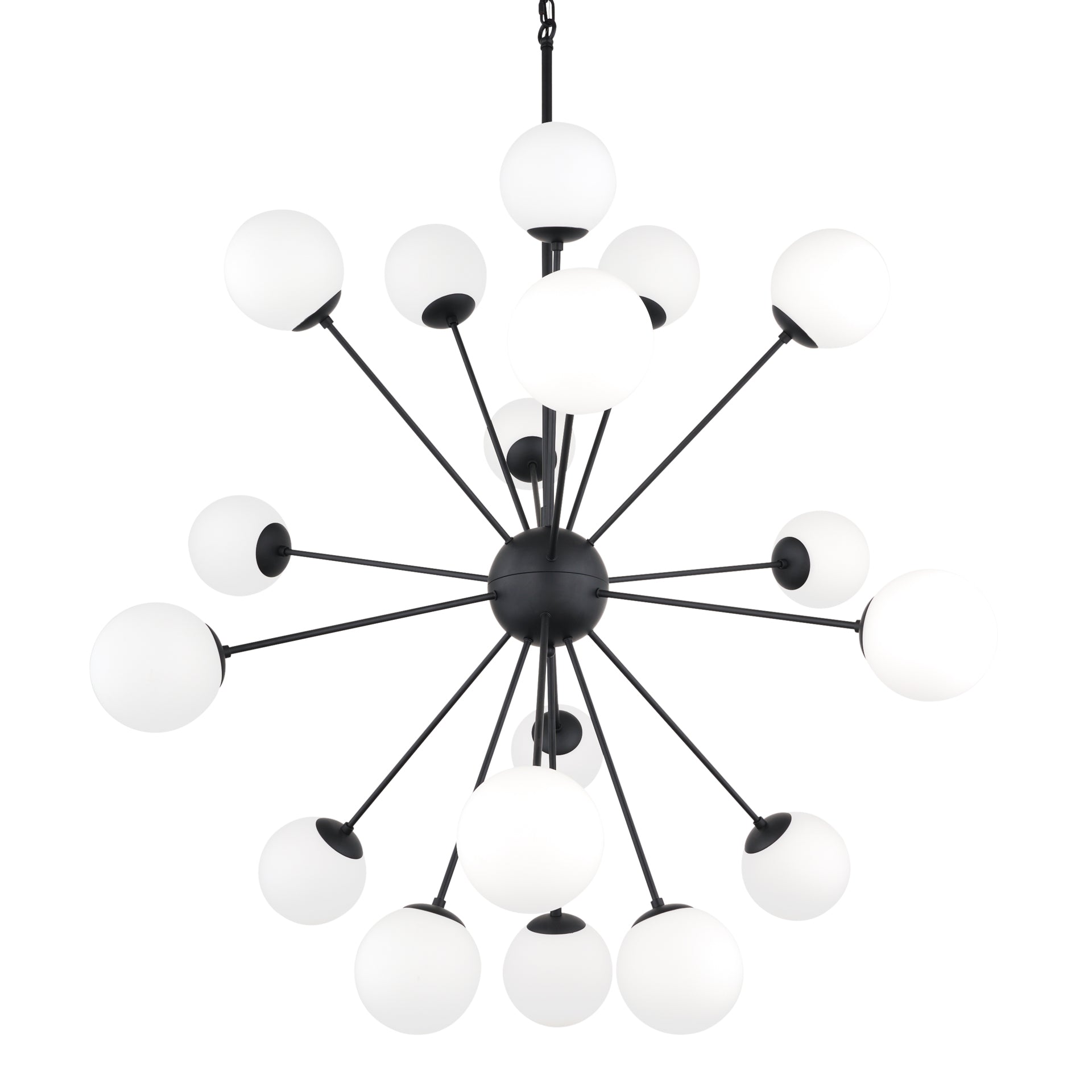 Barbara Matte Black Metal w/ Frosted Glass Globes 18 - Light Chandelier - Central Designs