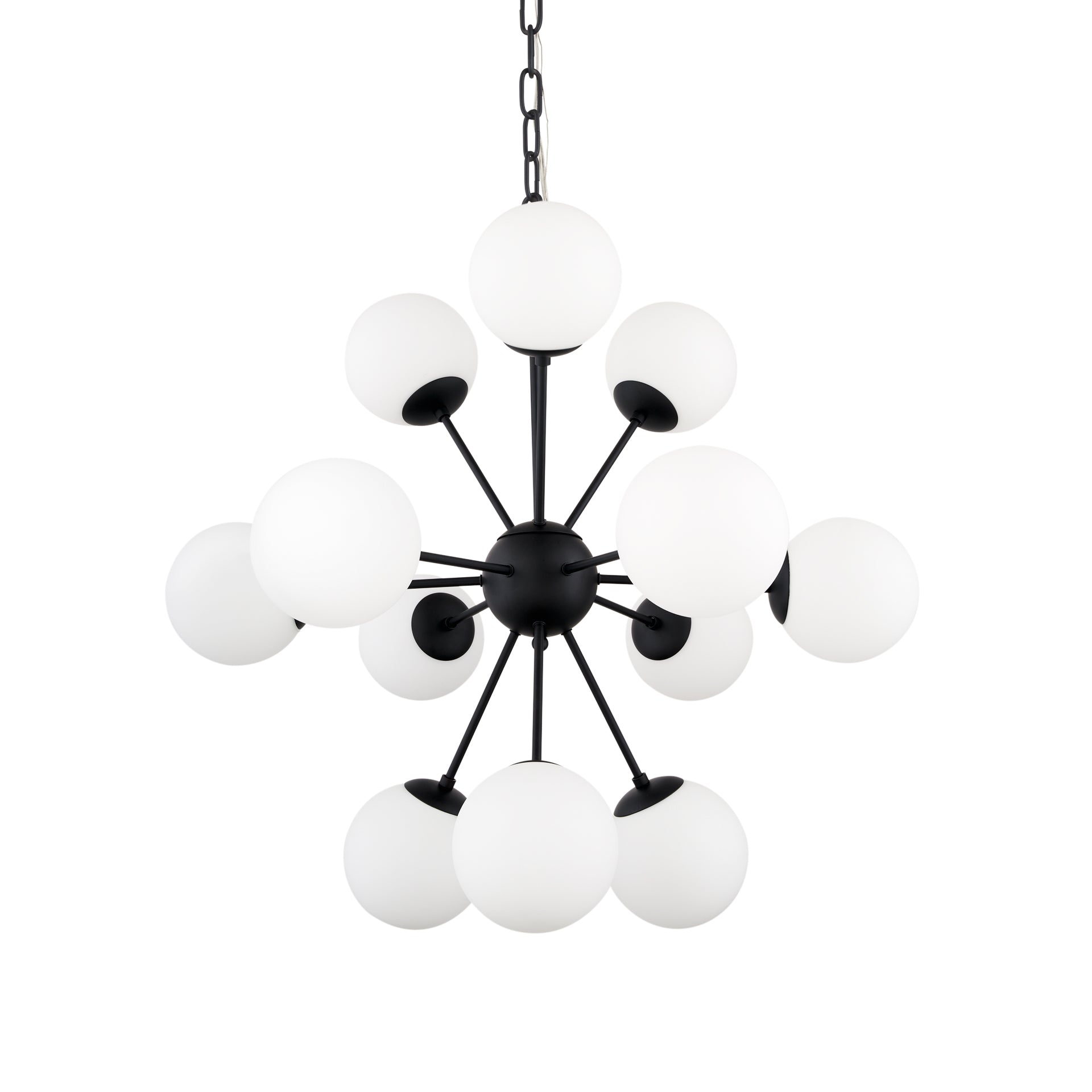 Barbara Matte Black Metal w/ Frosted Glass Globes 11 - Light Chandelier - Central Designs