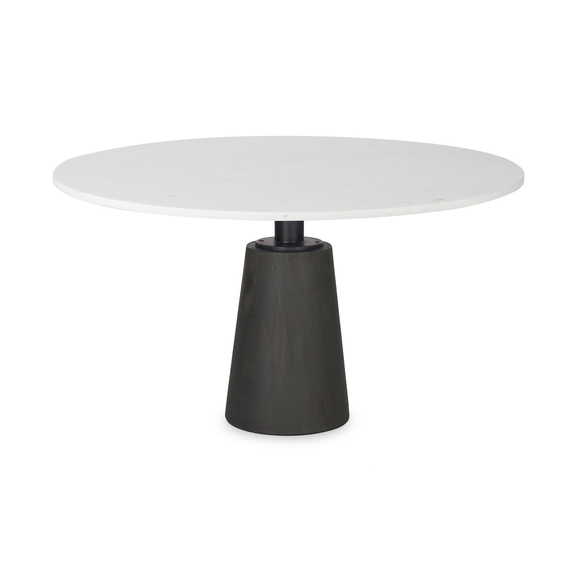 Maxwell 48L x 48W x 30H Round White Marble Top w/ Black Metal and Wood Pedestal Base Dining Table - Central Designs