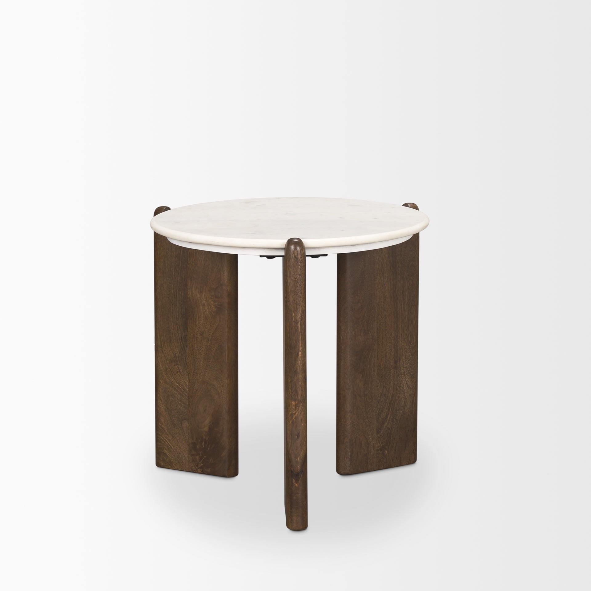 Rumer Dark Brown Wood w/ White Marble Side Table - Central Designs