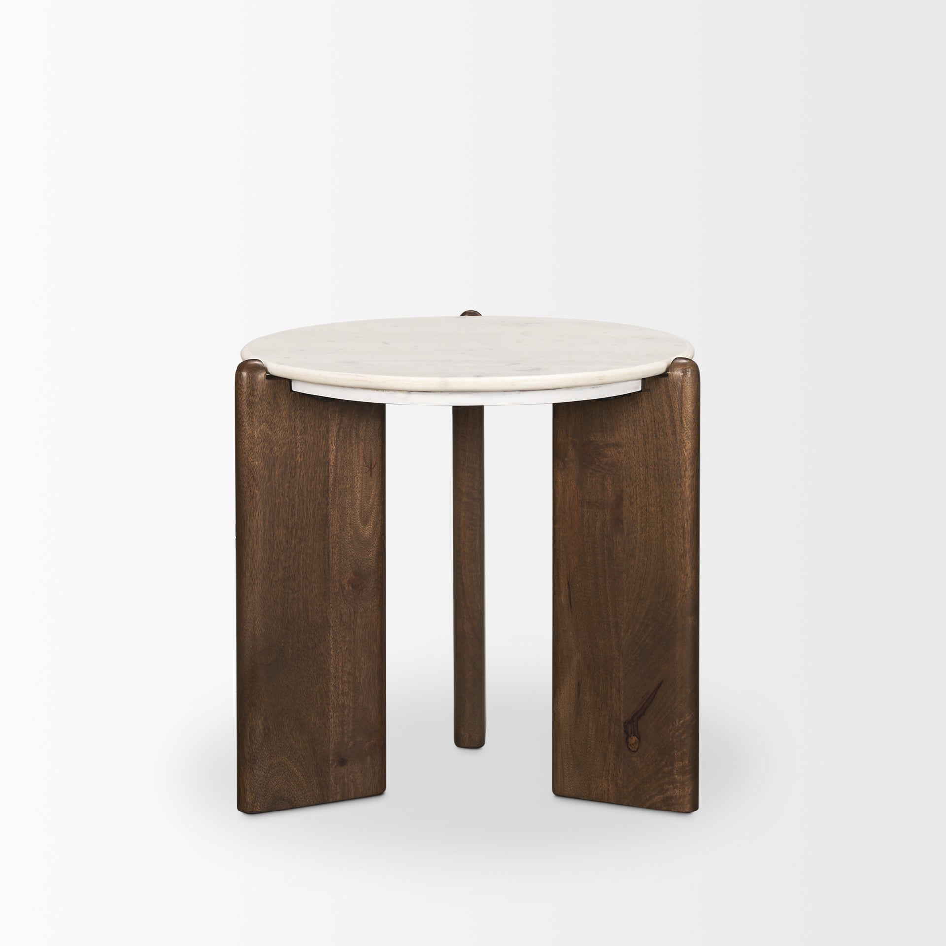 Rumer Dark Brown Wood w/ White Marble Side Table - Central Designs