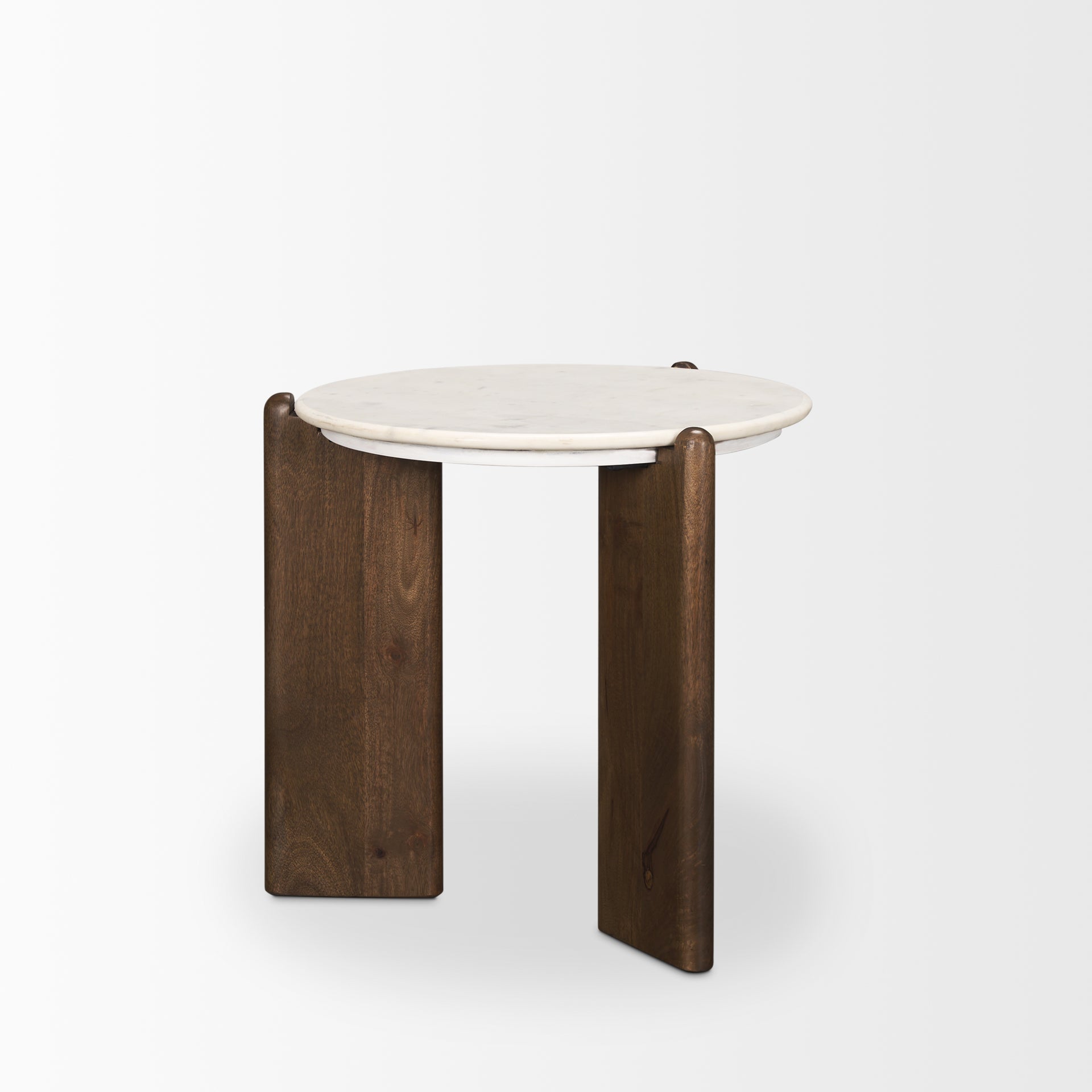 Rumer Dark Brown Wood w/ White Marble Side Table - Central Designs