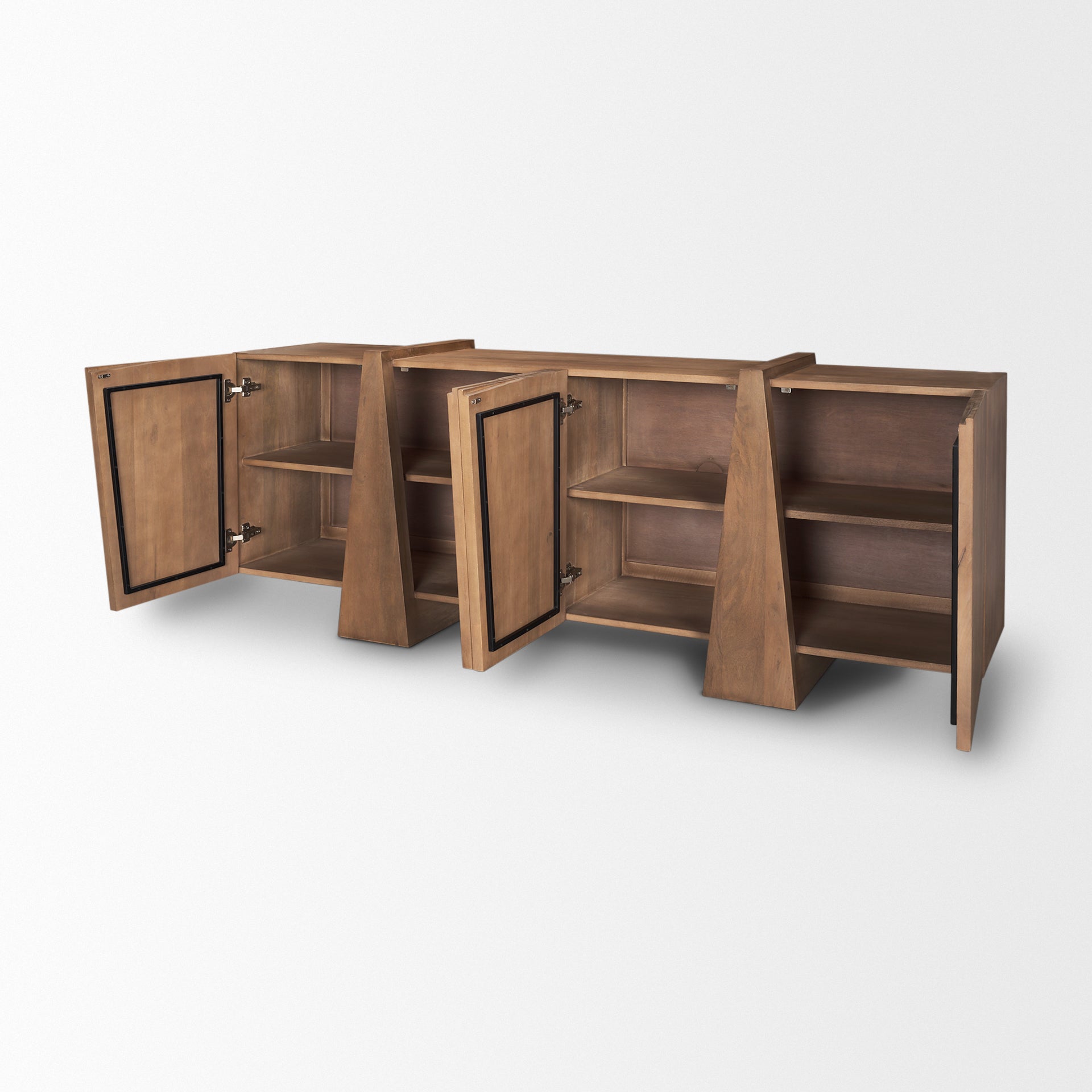 Eula Medium Brown Wood 4 - Door Sideboard - Central Designs