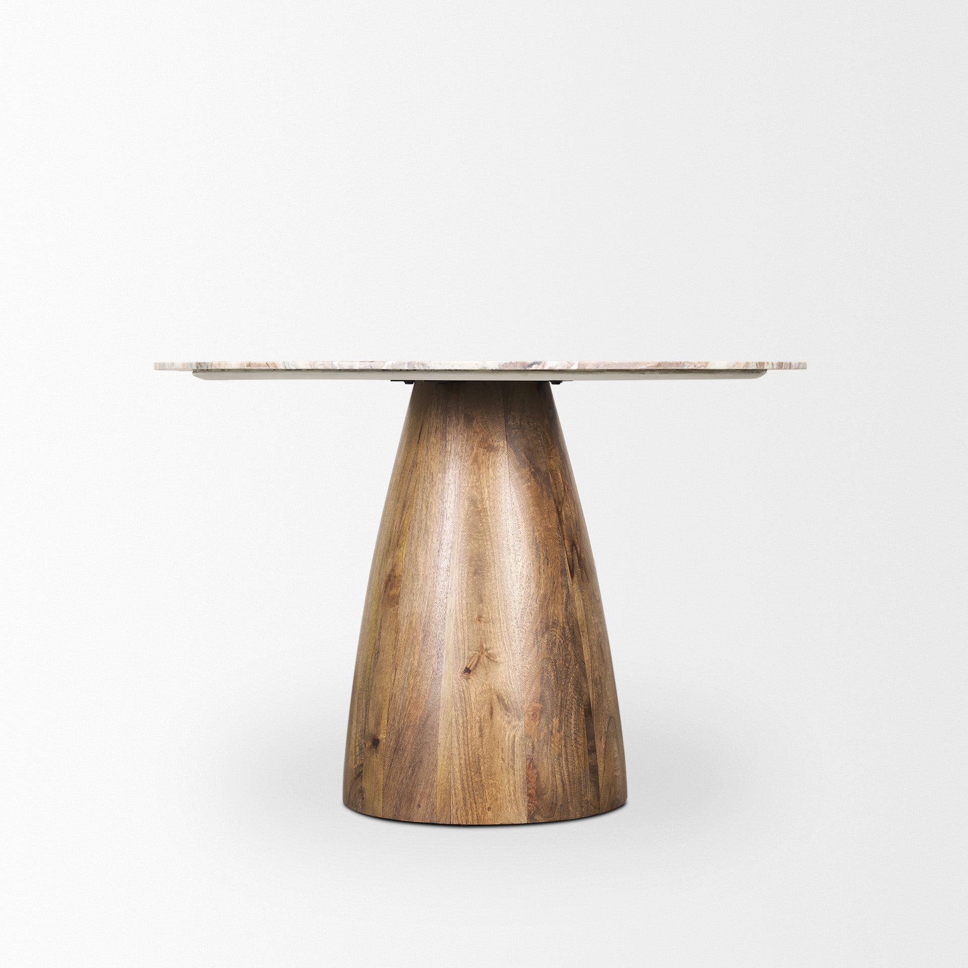 Allyson 42" Round Brown Wood Pedestal w/ Savar Pink Marble Top Dining Table - Central Designs