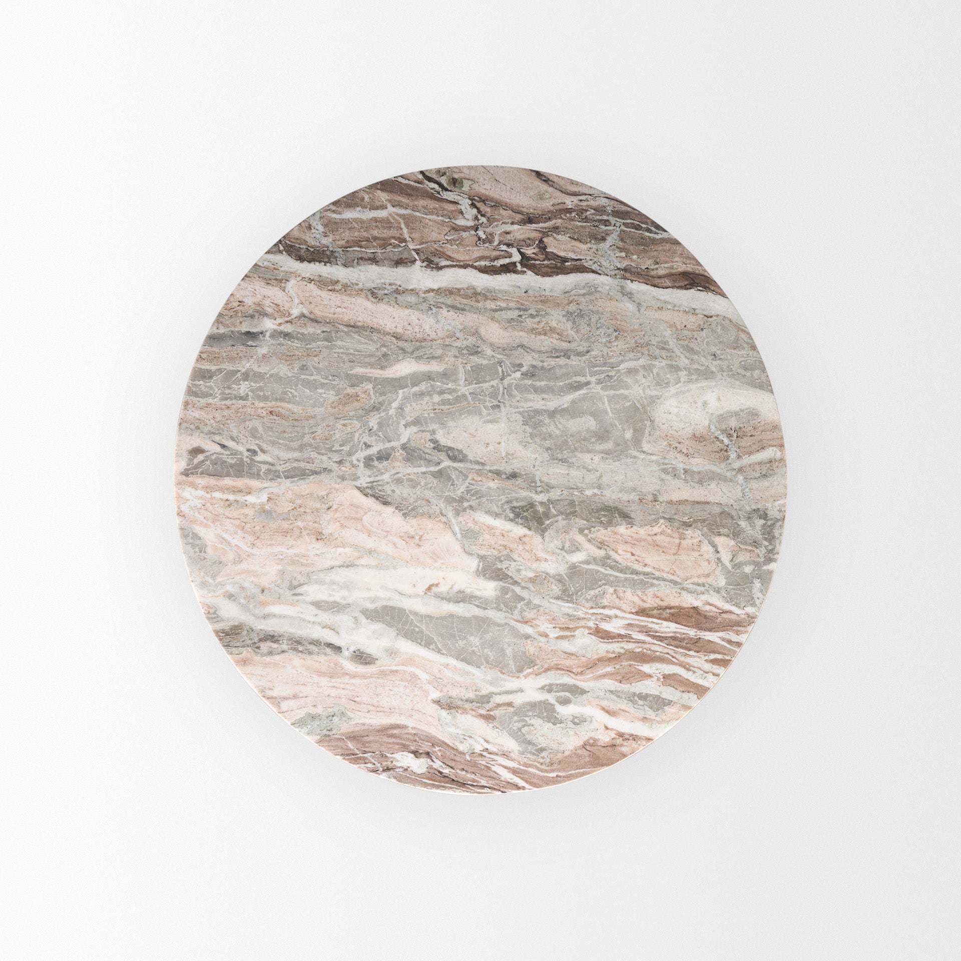 Allyson 42" Round Brown Wood Pedestal w/ Savar Pink Marble Top Dining Table - Central Designs