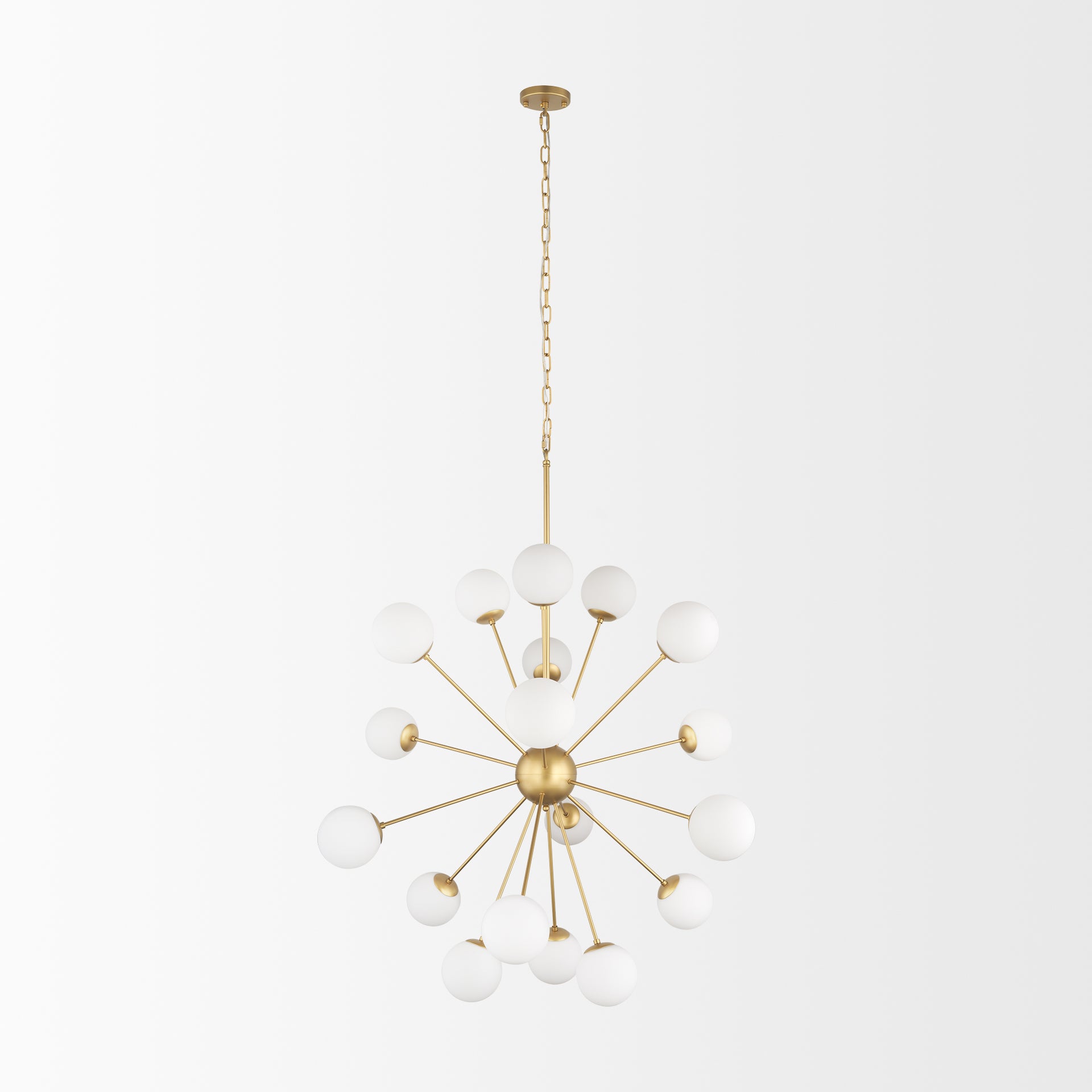 Barbara Brushed Gold Metal w/ Frosted Glass Globes 18 - Light Chandelier - Central Designs