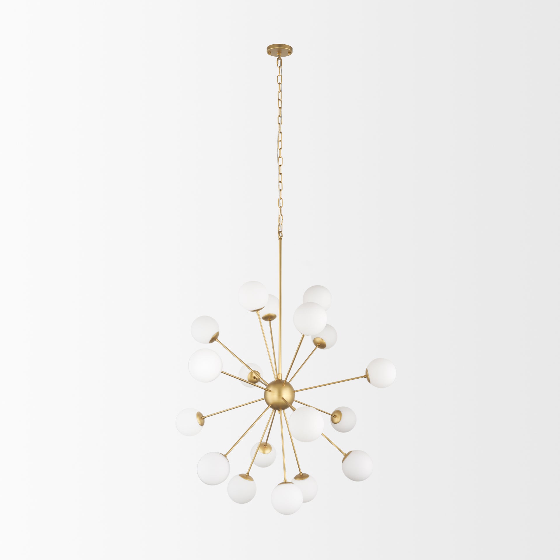 Barbara Brushed Gold Metal w/ Frosted Glass Globes 18 - Light Chandelier - Central Designs
