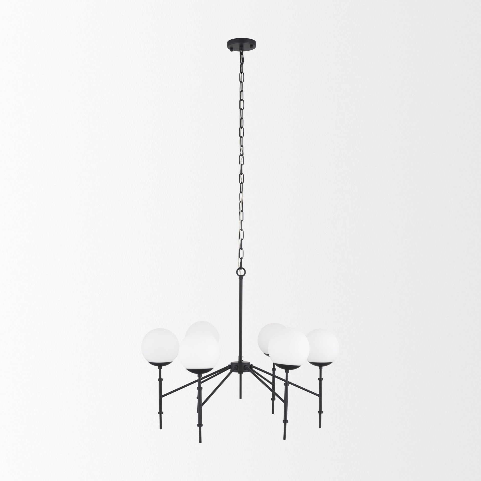Edie Matte Black Metal w/ Frosted Glass Globes 6 - Light Chandelier - Central Designs