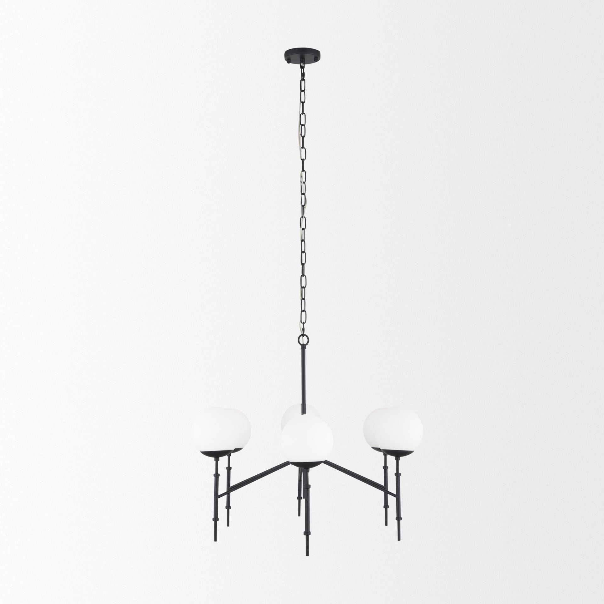 Edie Matte Black Metal w/ Frosted Glass Globes 6 - Light Chandelier - Central Designs