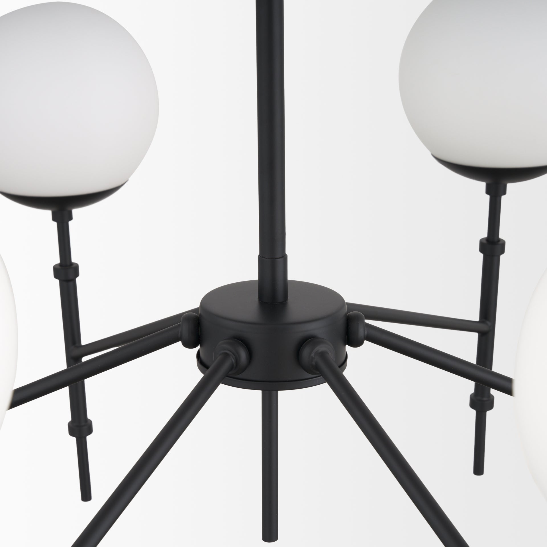 Edie Matte Black Metal w/ Frosted Glass Globes 6 - Light Chandelier - Central Designs