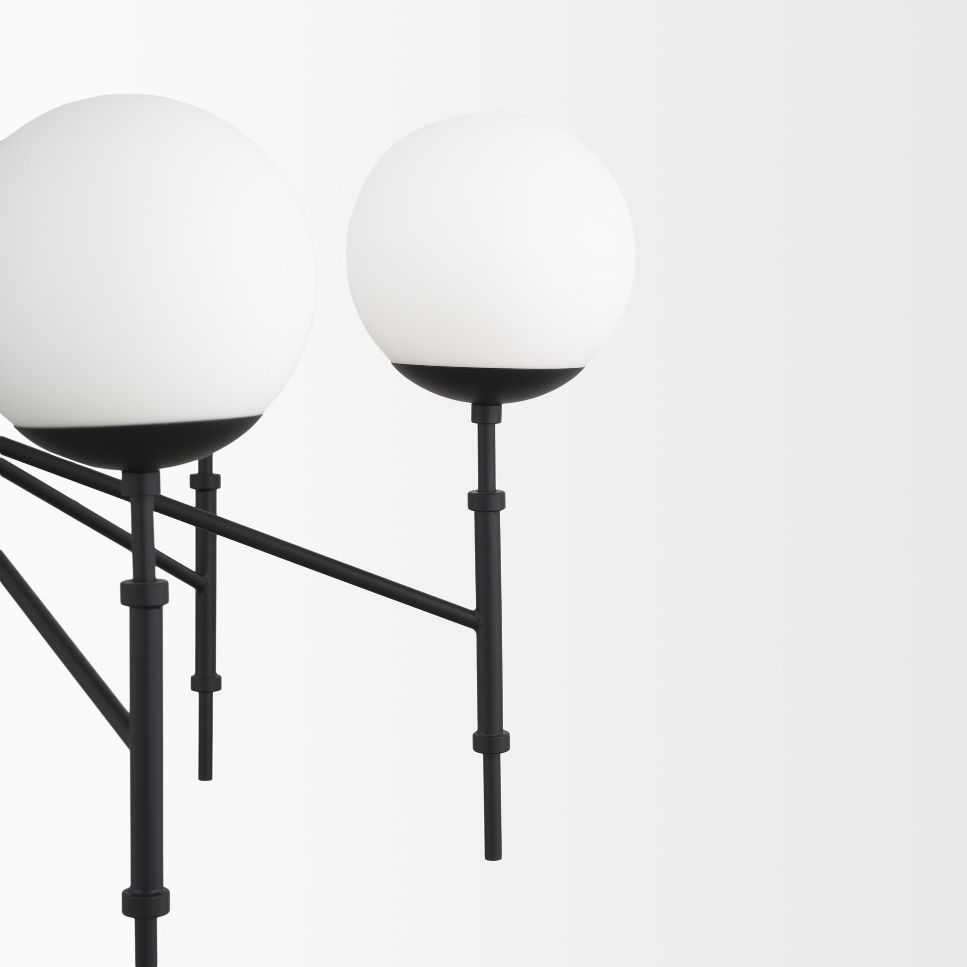 Edie Matte Black Metal w/ Frosted Glass Globes 6 - Light Chandelier - Central Designs