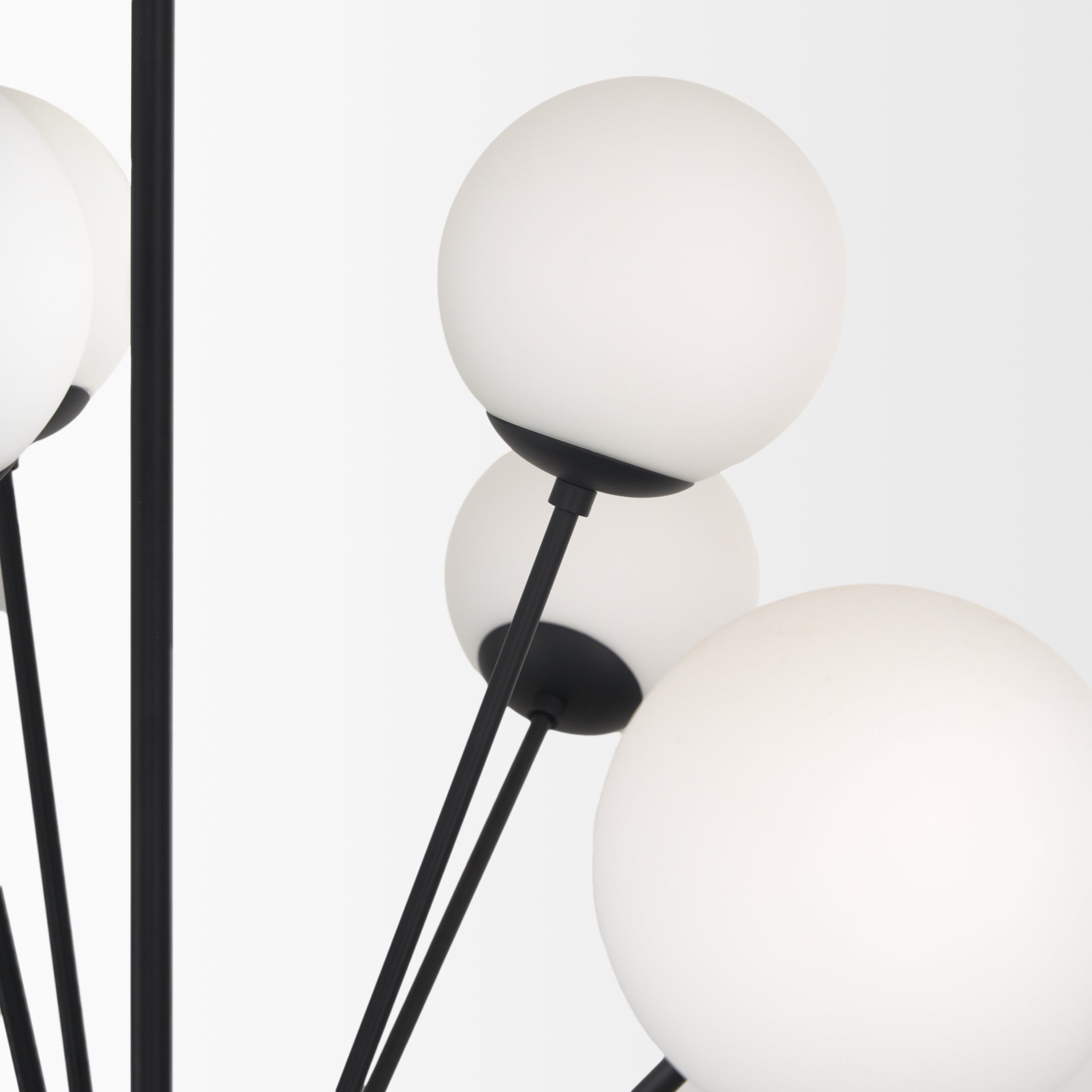 Barbara Matte Black Metal w/ Frosted Glass Globes 18 - Light Chandelier - Central Designs