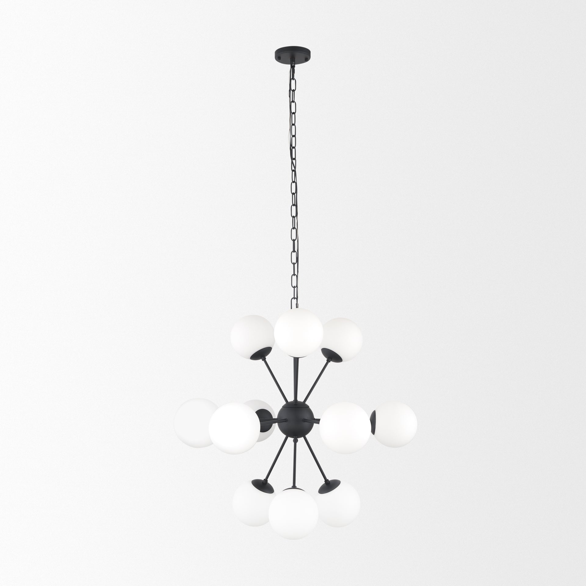 Barbara Matte Black Metal w/ Frosted Glass Globes 11 - Light Chandelier - Central Designs