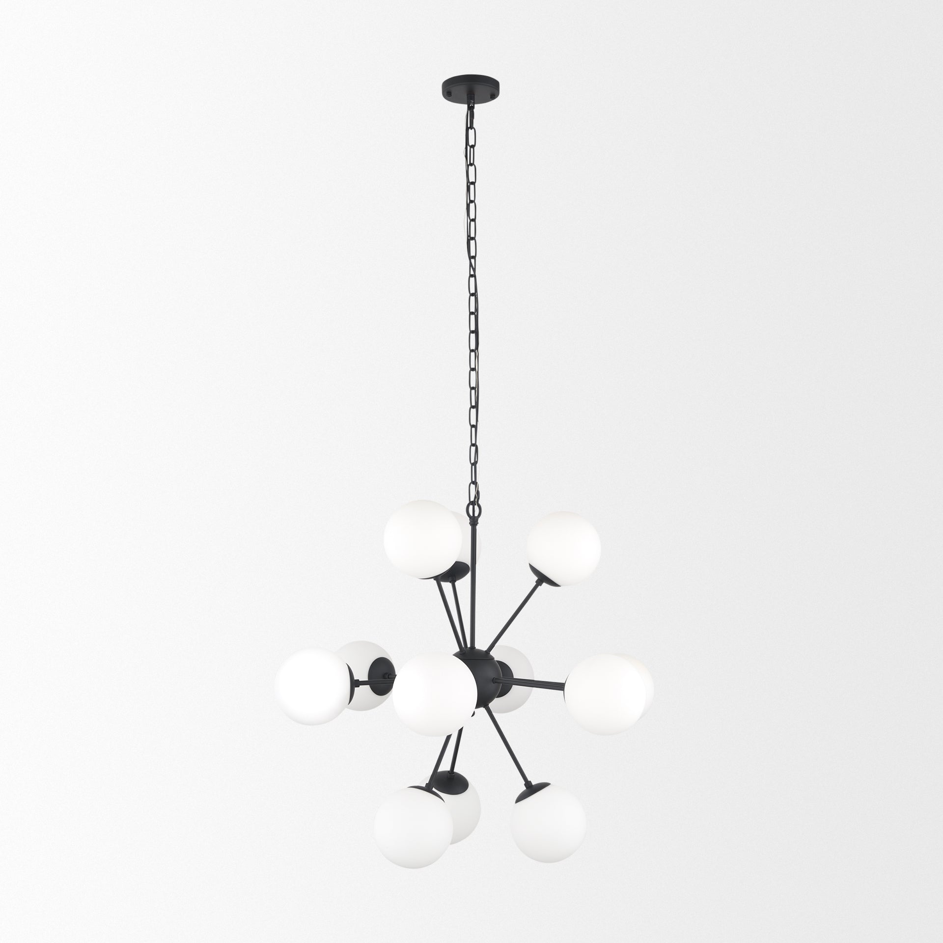 Barbara Matte Black Metal w/ Frosted Glass Globes 11 - Light Chandelier - Central Designs