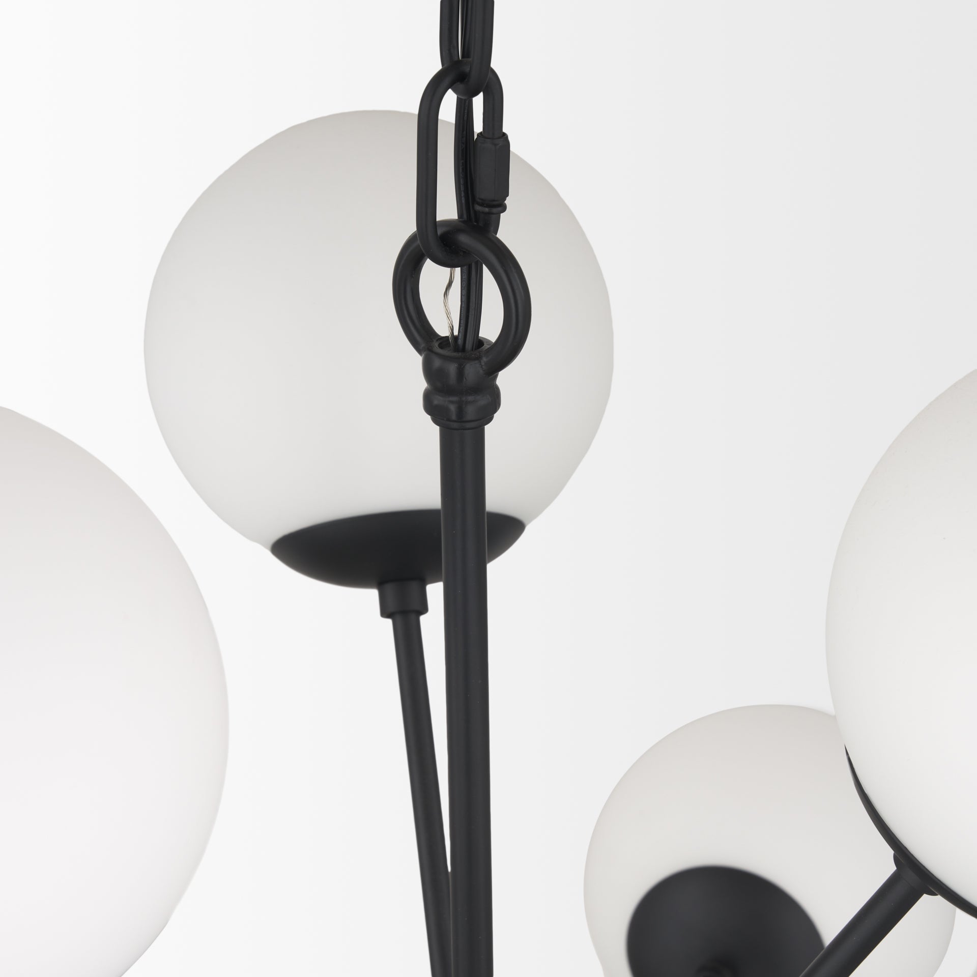 Barbara Matte Black Metal w/ Frosted Glass Globes 11 - Light Chandelier - Central Designs