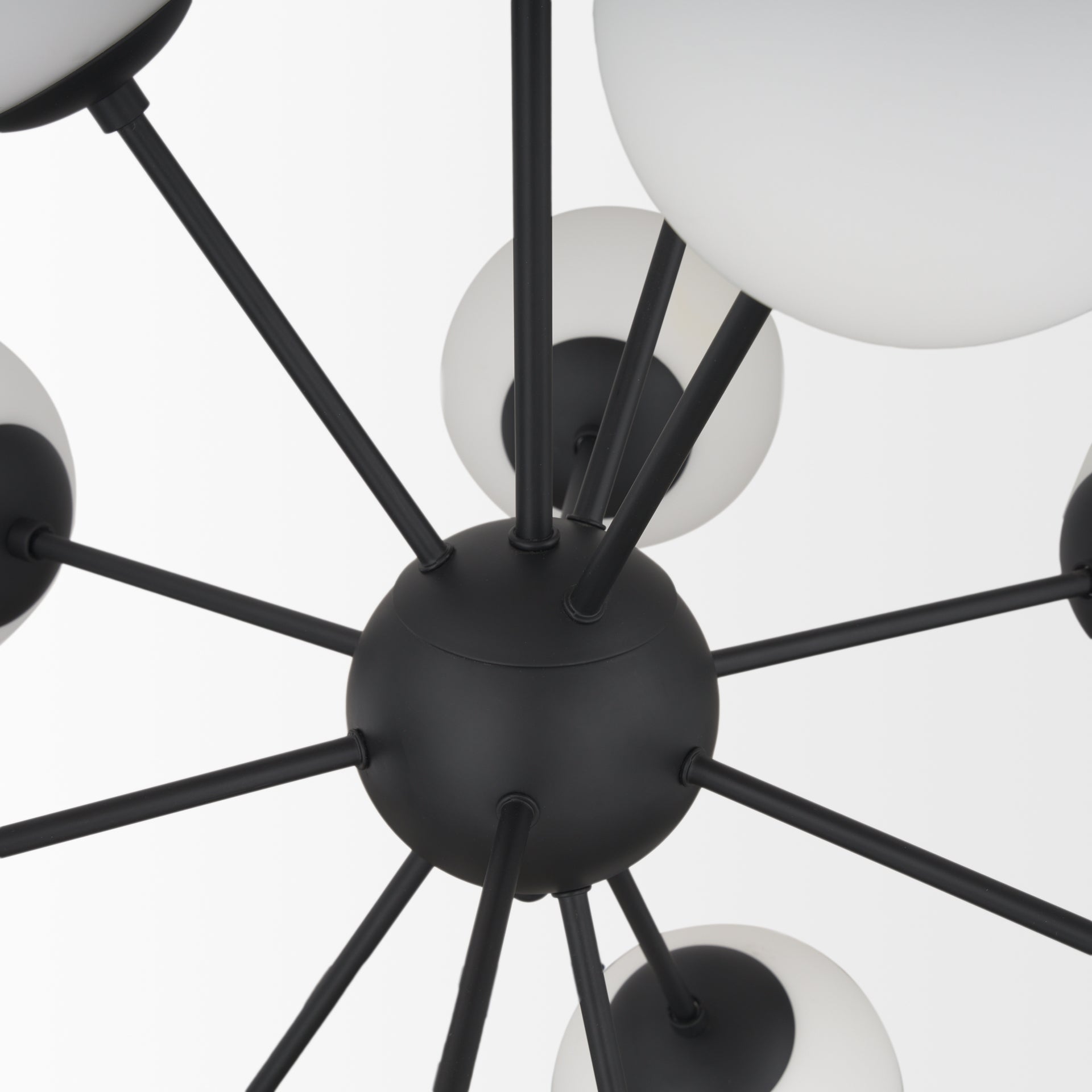 Barbara Matte Black Metal w/ Frosted Glass Globes 11 - Light Chandelier - Central Designs