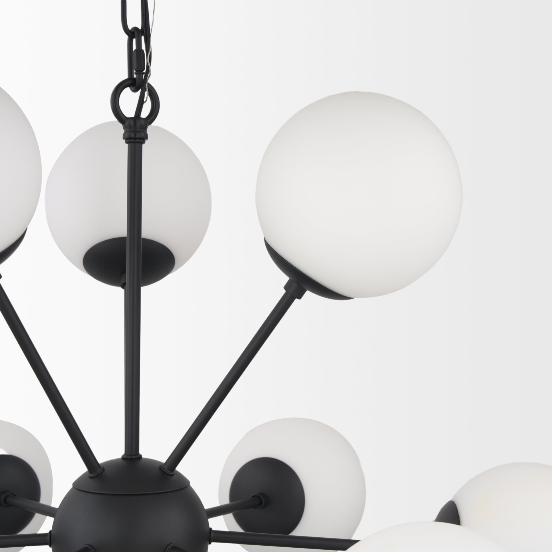 Barbara Matte Black Metal w/ Frosted Glass Globes 11 - Light Chandelier - Central Designs