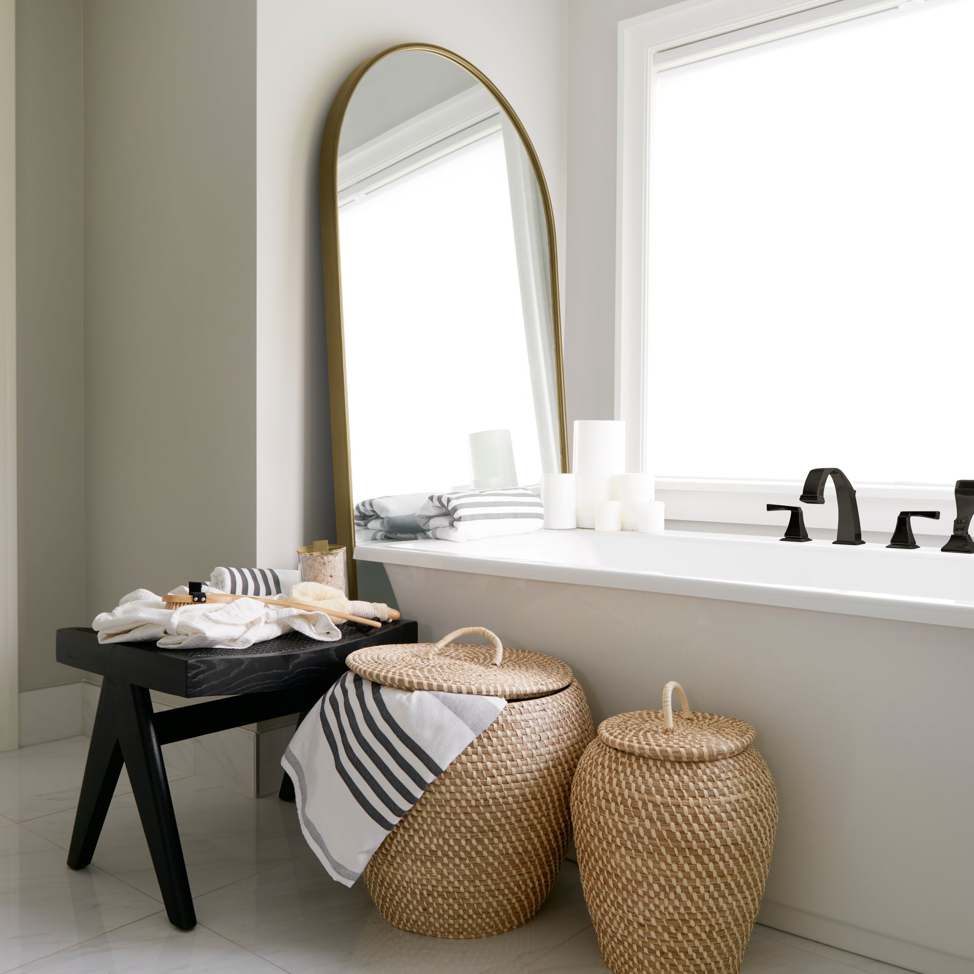 Sadie 36.0L x 2.0W x 76.0H Antique Gold Metal Rounded Arch Floor Mirror - Central Designs