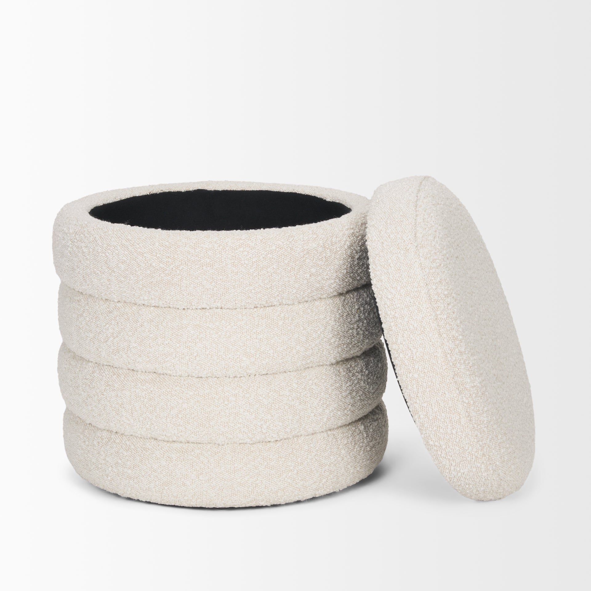 Elise Cream Boucle Upholstered Storage Ottoman - Central Designs