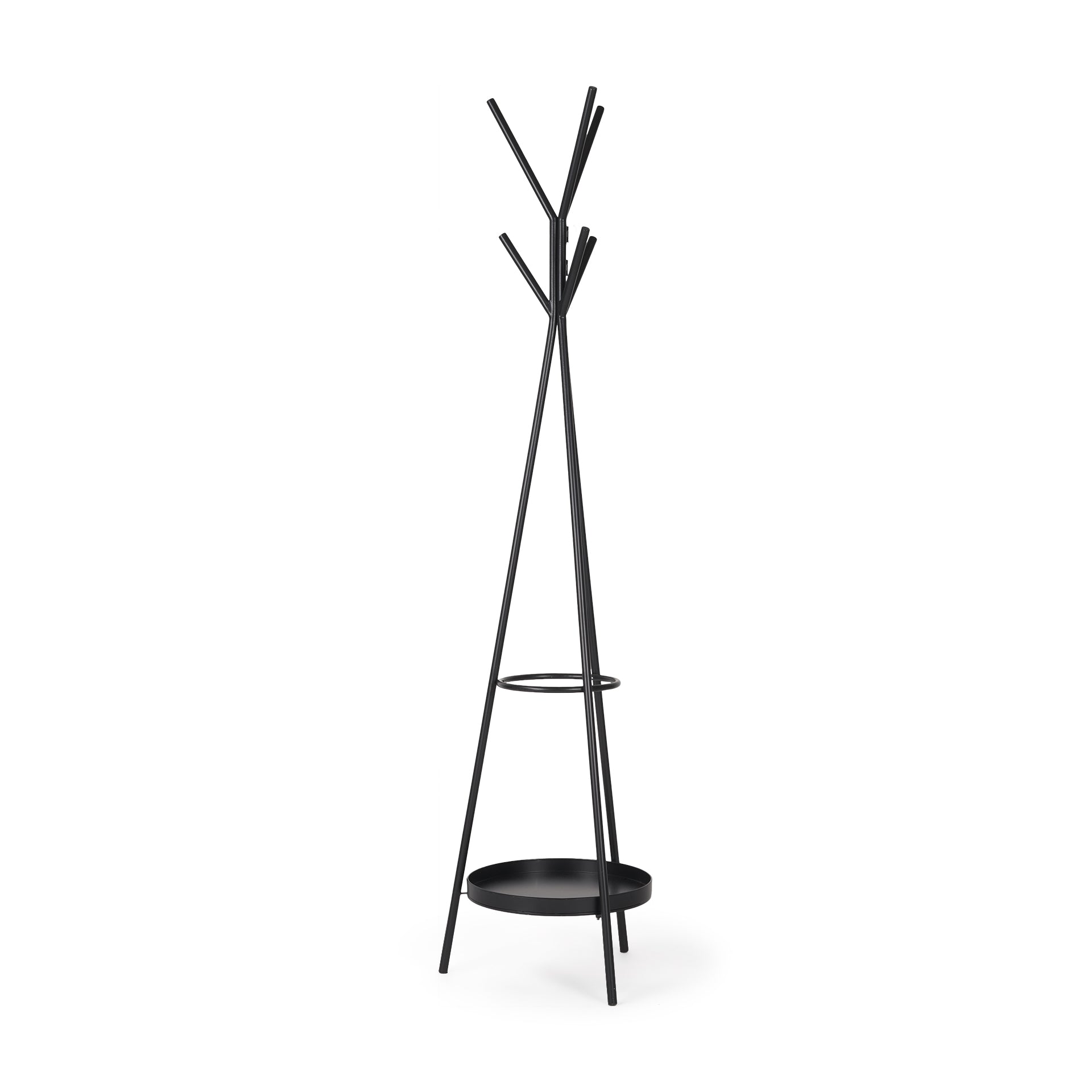 Everett Matte Black Metal w/ Two Metal Shelves Coat Rack - Central Designs