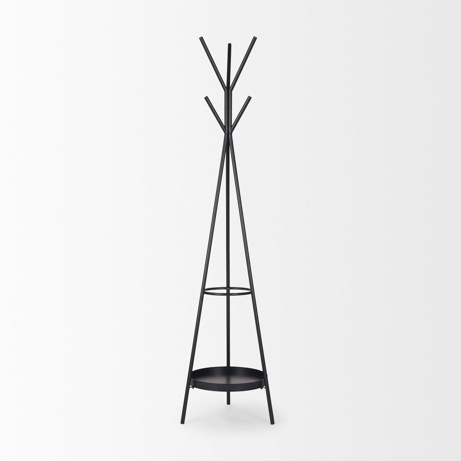 Everett Matte Black Metal w/ Two Metal Shelves Coat Rack - Central Designs