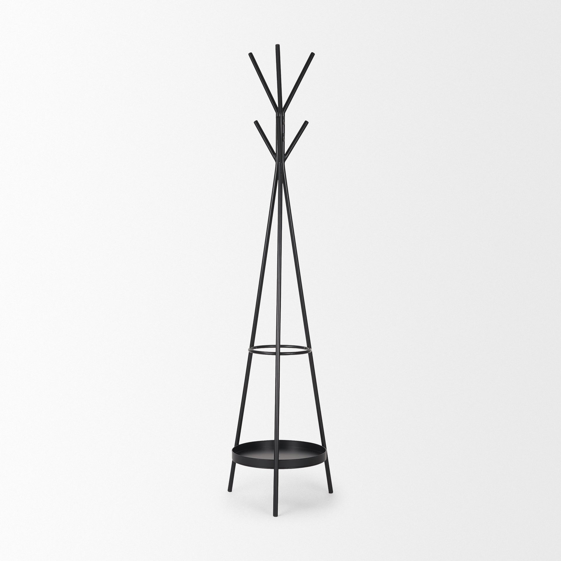 Everett Matte Black Metal w/ Two Metal Shelves Coat Rack - Central Designs