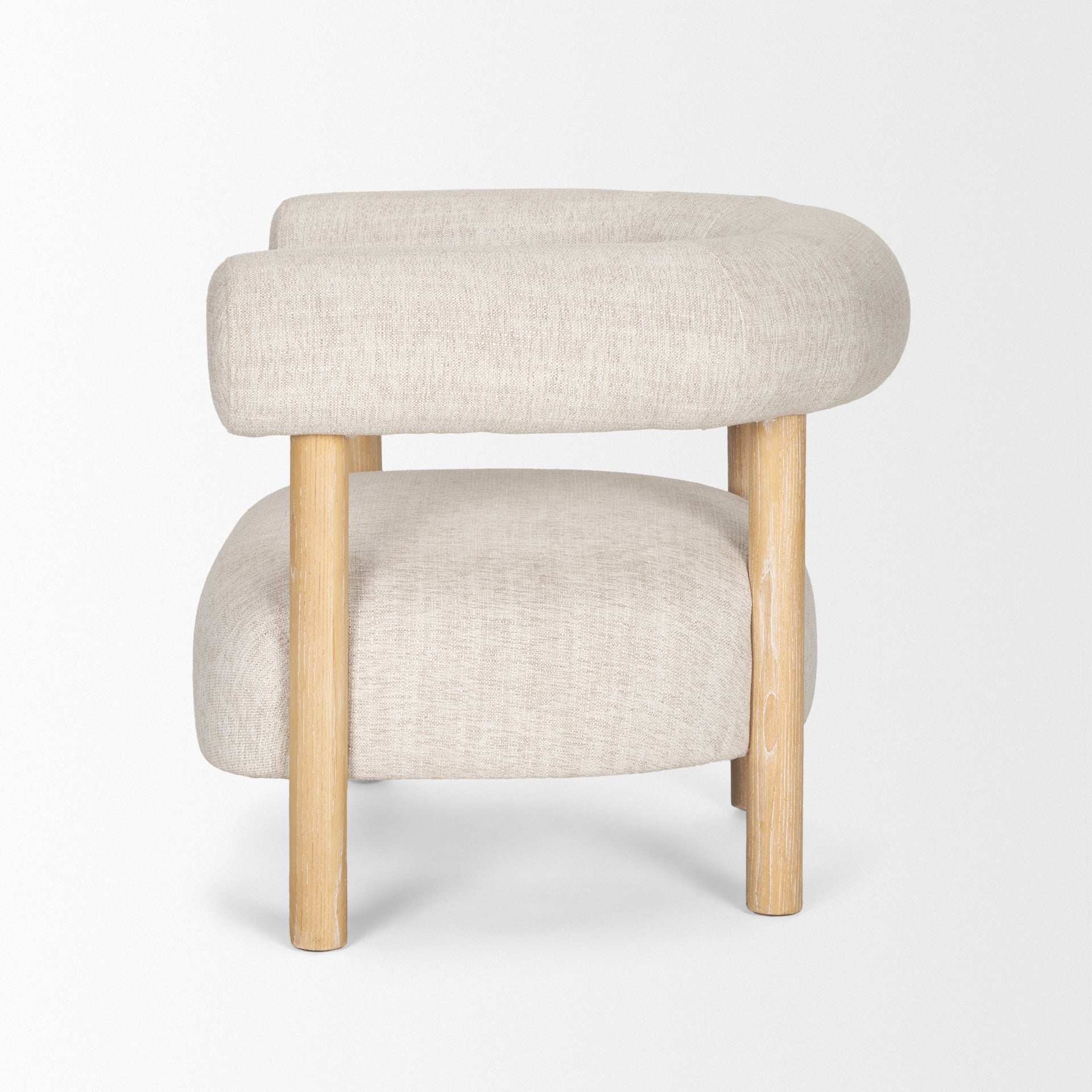 Gianna Open Back Light Brown Wood w/ Oatmeal Fabric Accent Chair - Central Designs