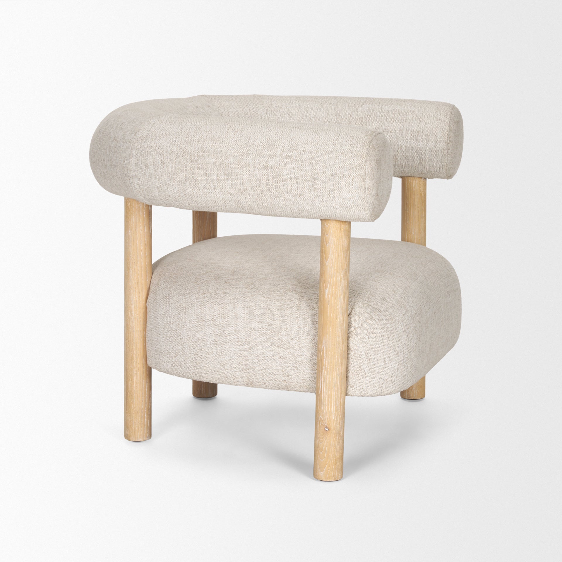 Gianna Open Back Light Brown Wood w/ Oatmeal Fabric Accent Chair - Central Designs