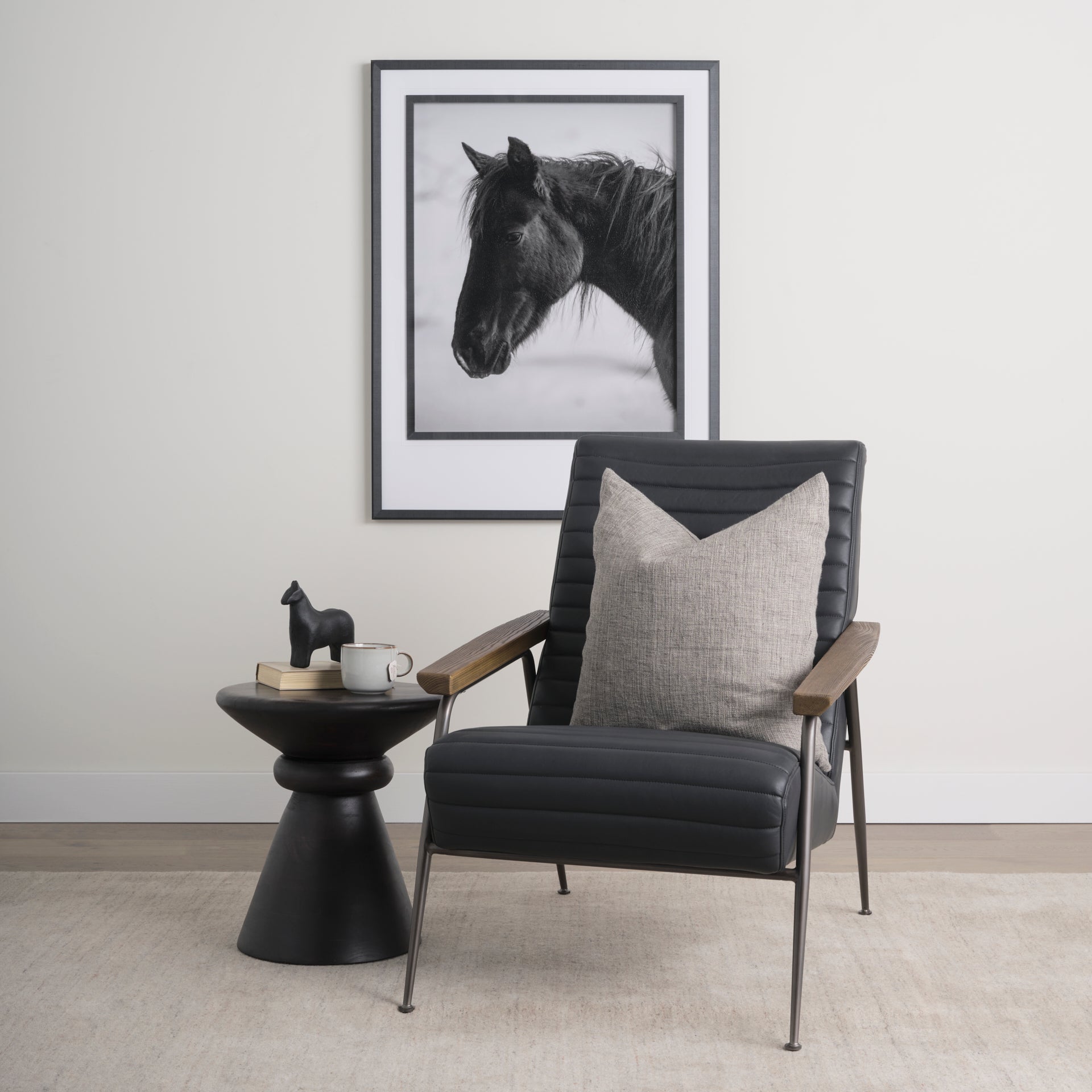 Grosjean Black Leather w/ Black Metal Frame Accent Chair - Central Designs
