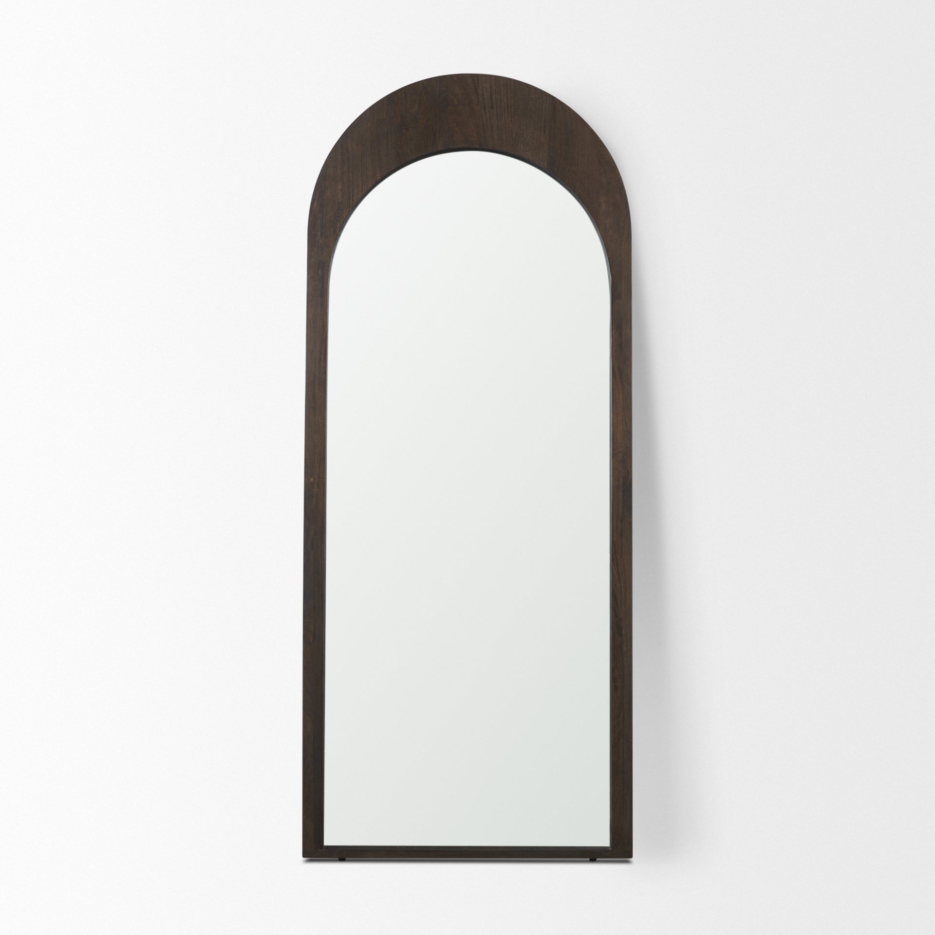 Celeste Dark Brown Wood Arched Floor Mirror - Central Designs