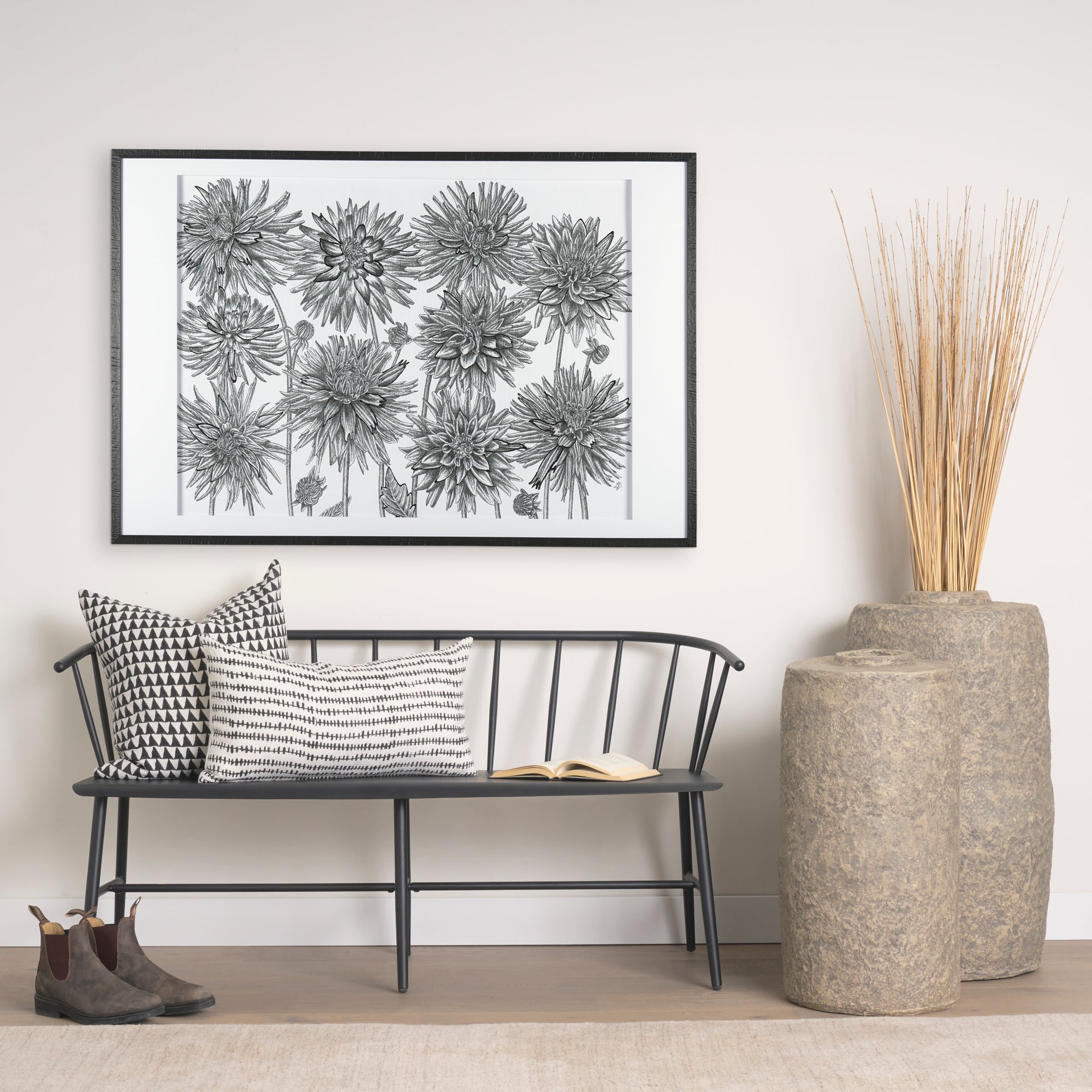 Jolie Cream w/ Black Print Linen Square Decorative Pillow Cover - Central Designs