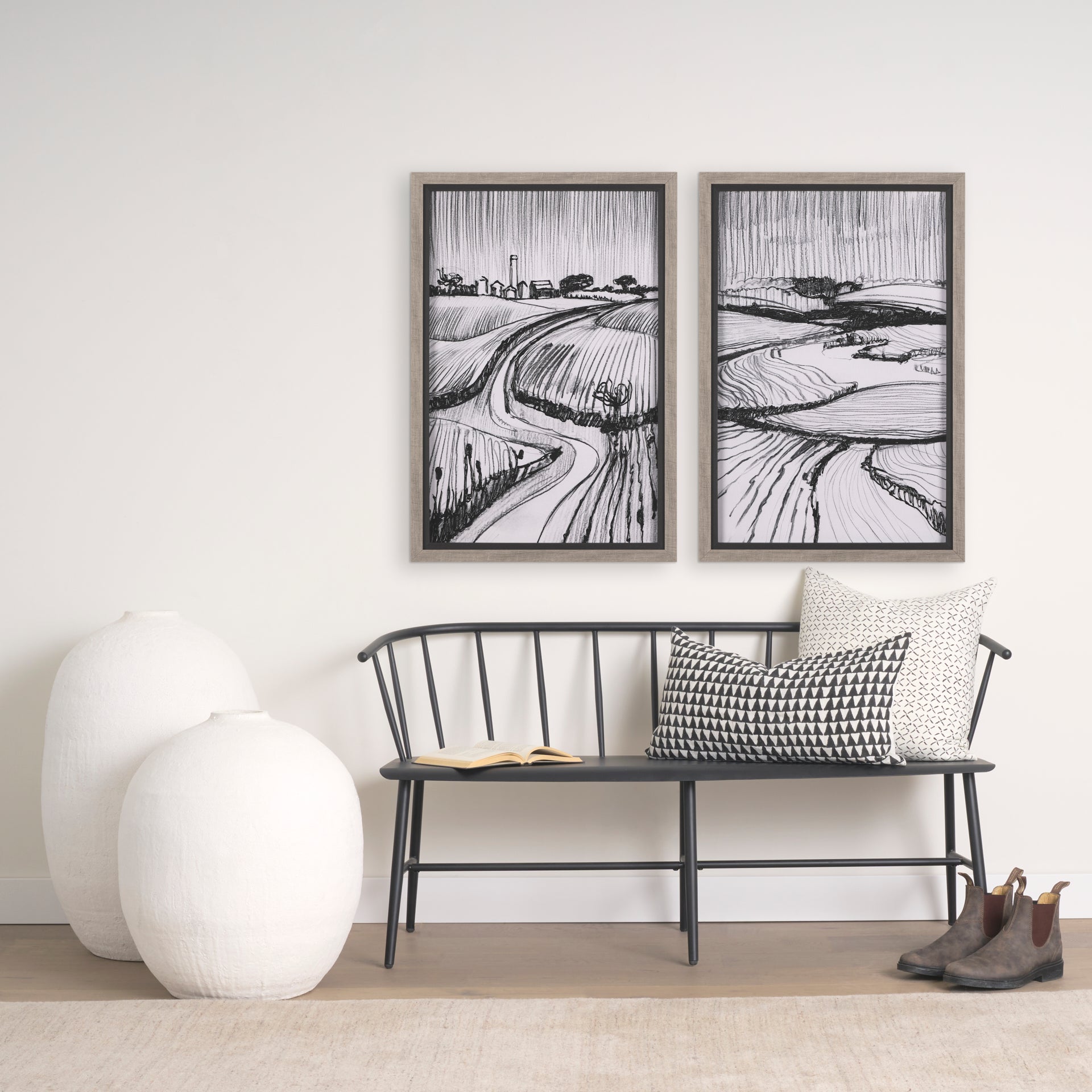 Jolie Cream w/ Black Print Linen Lumbar Decorative Pillow Cover - Central Designs