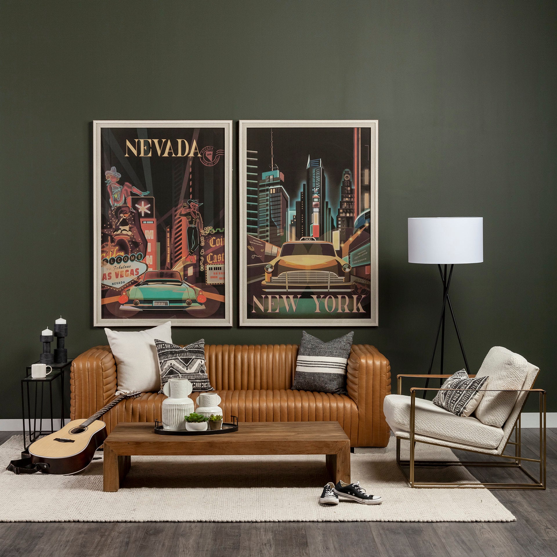 Ricciardo Cognac Leather Three Seater Sofa 82.5L x 38.5W x 26.5H - Central Designs