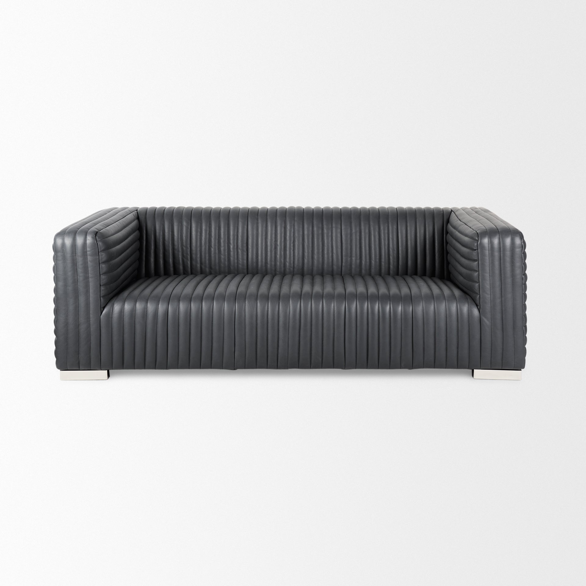 Ricciardo Black Leather Wrapped Three Seater Sofa 82.5L x 38.5W x 26.5H - Central Designs