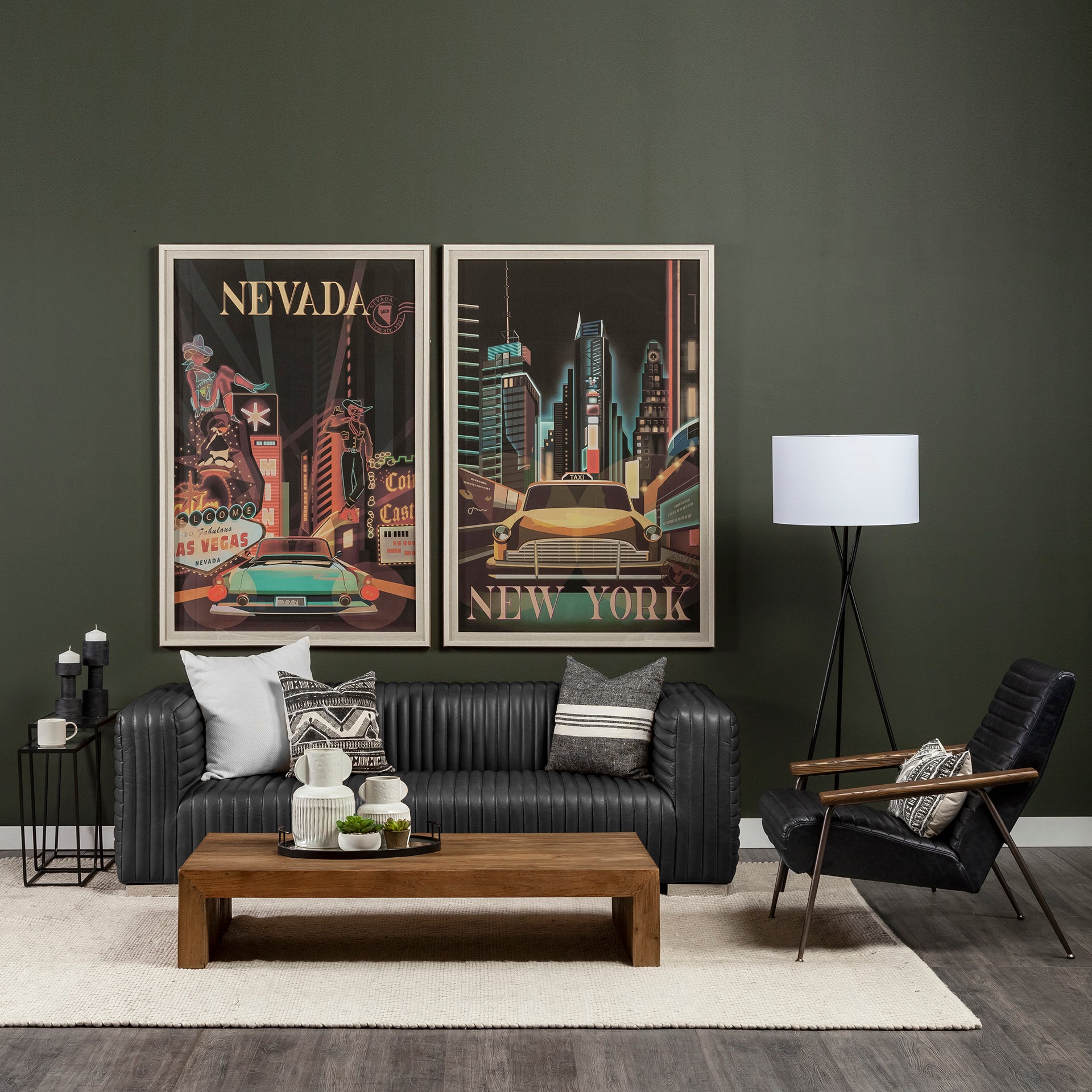 Ricciardo Black Leather Wrapped Three Seater Sofa 82.5L x 38.5W x 26.5H - Central Designs